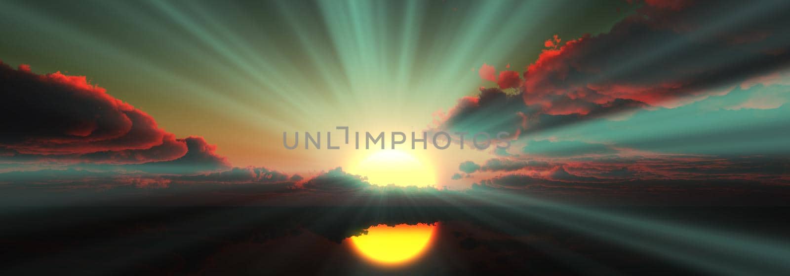 sunset calmly sea sun ray 3d render illustration