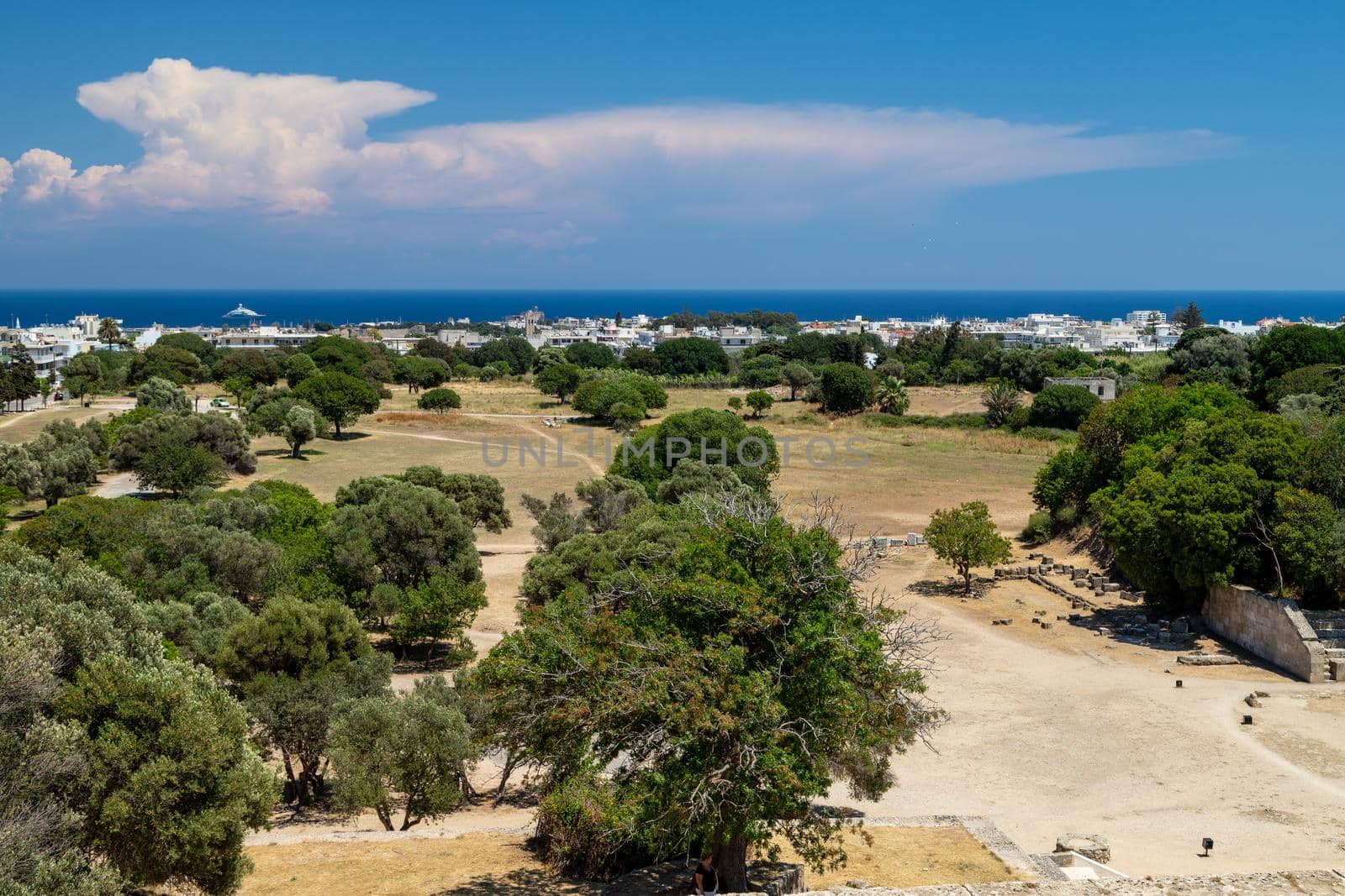 View from Mount Smith at the capital city Rhodes and the aegean sea in the background on Greek island Rhodes by reinerc