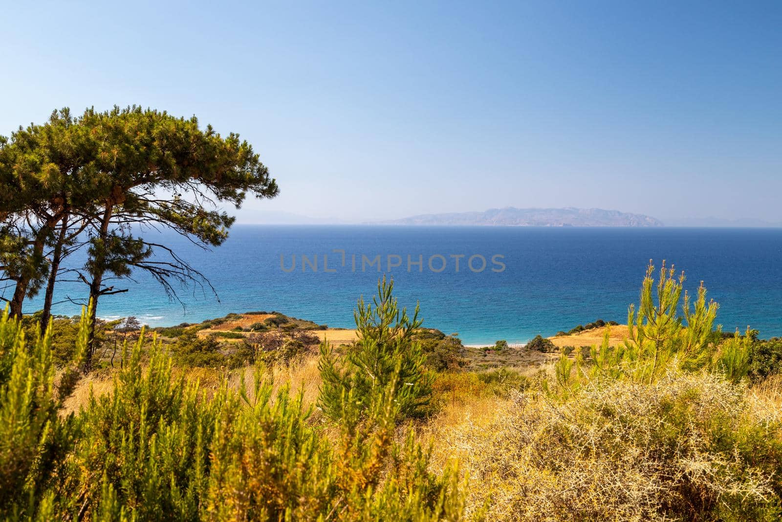 Scenic view from excavation site of the ancient city of Kamiros at the westside of Rhodes island, Greece on the aegaen sea by reinerc