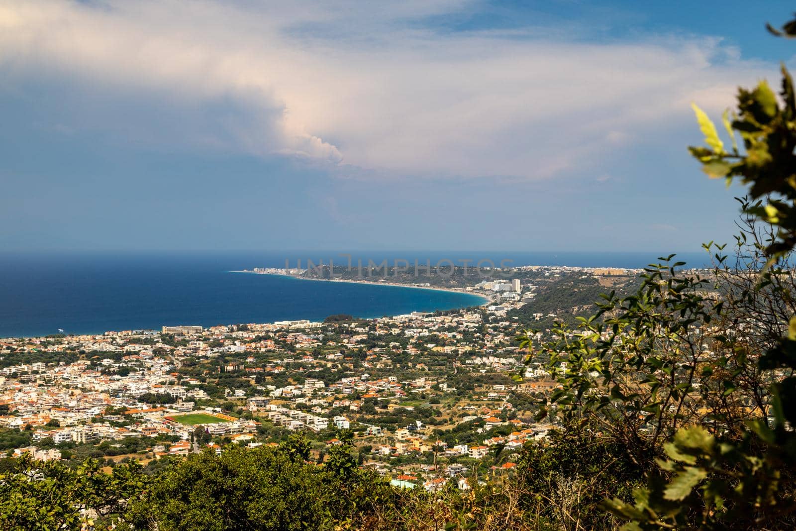 Panoramic view from the hill Filerimos on the aegean sea on Greek island Rhodes by reinerc