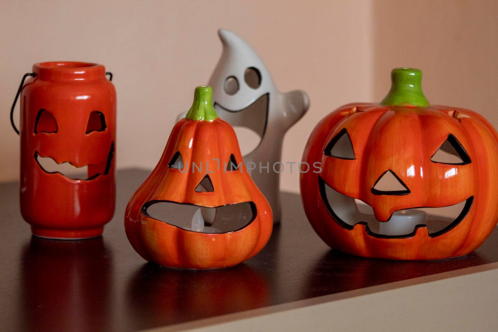 Pumpkins with smiling faces ready for halloween by bybyphotography