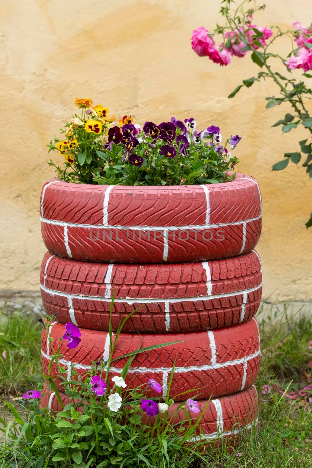 Spring flowers that are inside the tires