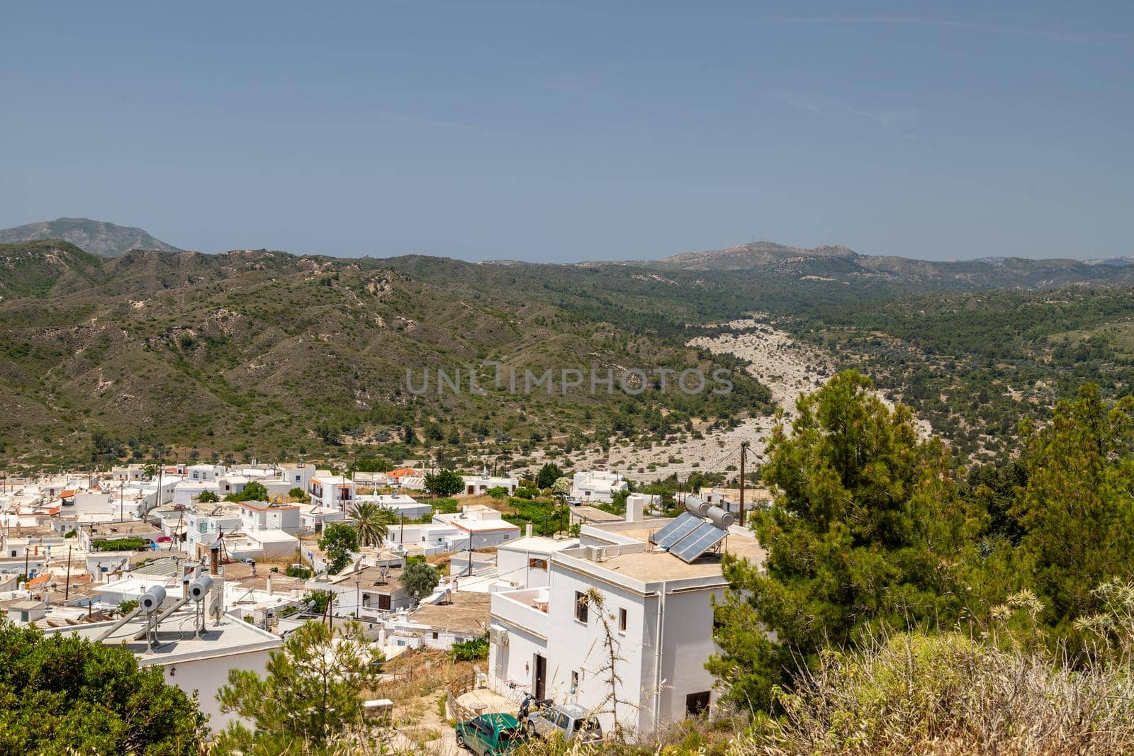High angle view from the castle at the village Asklipio on Rhodes island by reinerc