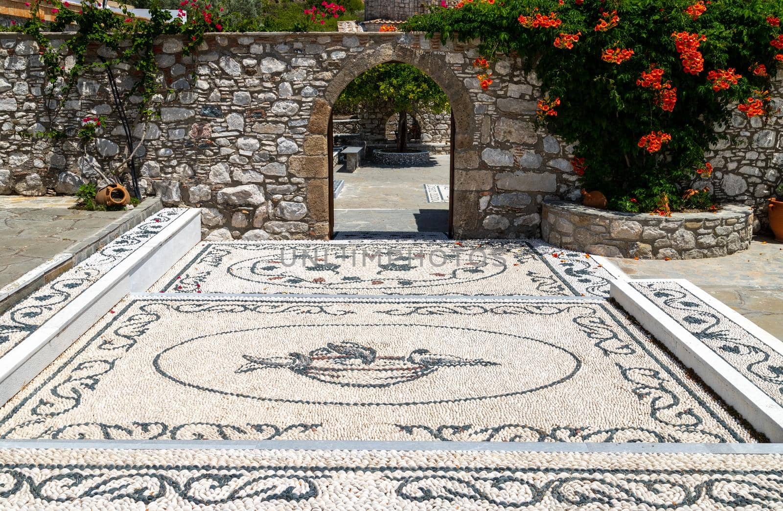 Pebble stone mosaic at Moni Thari monastery on Rhodes island by reinerc