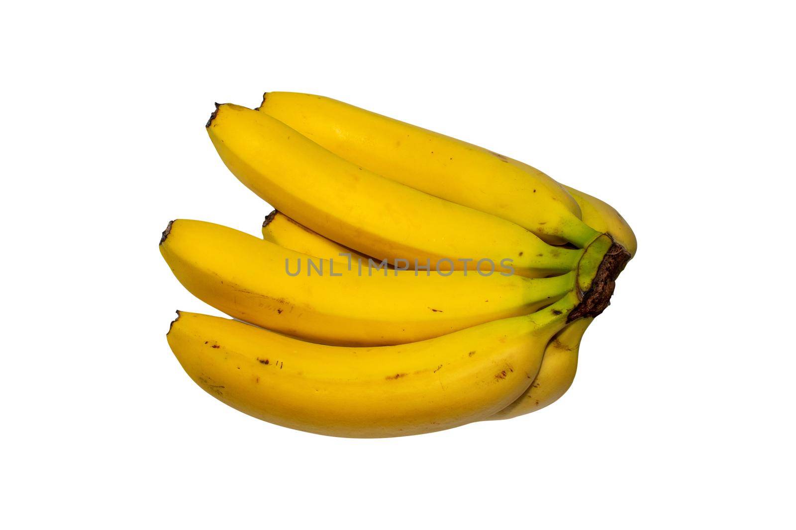 A bunch of ripe bananas on a white background