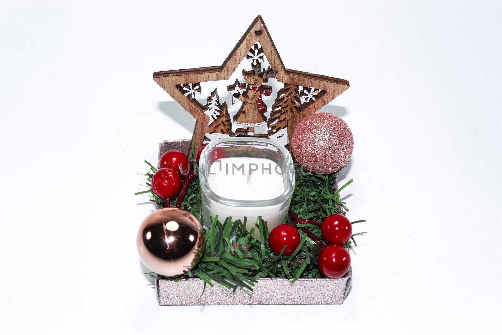 Small homemade Christmas decoration with a candle by bybyphotography