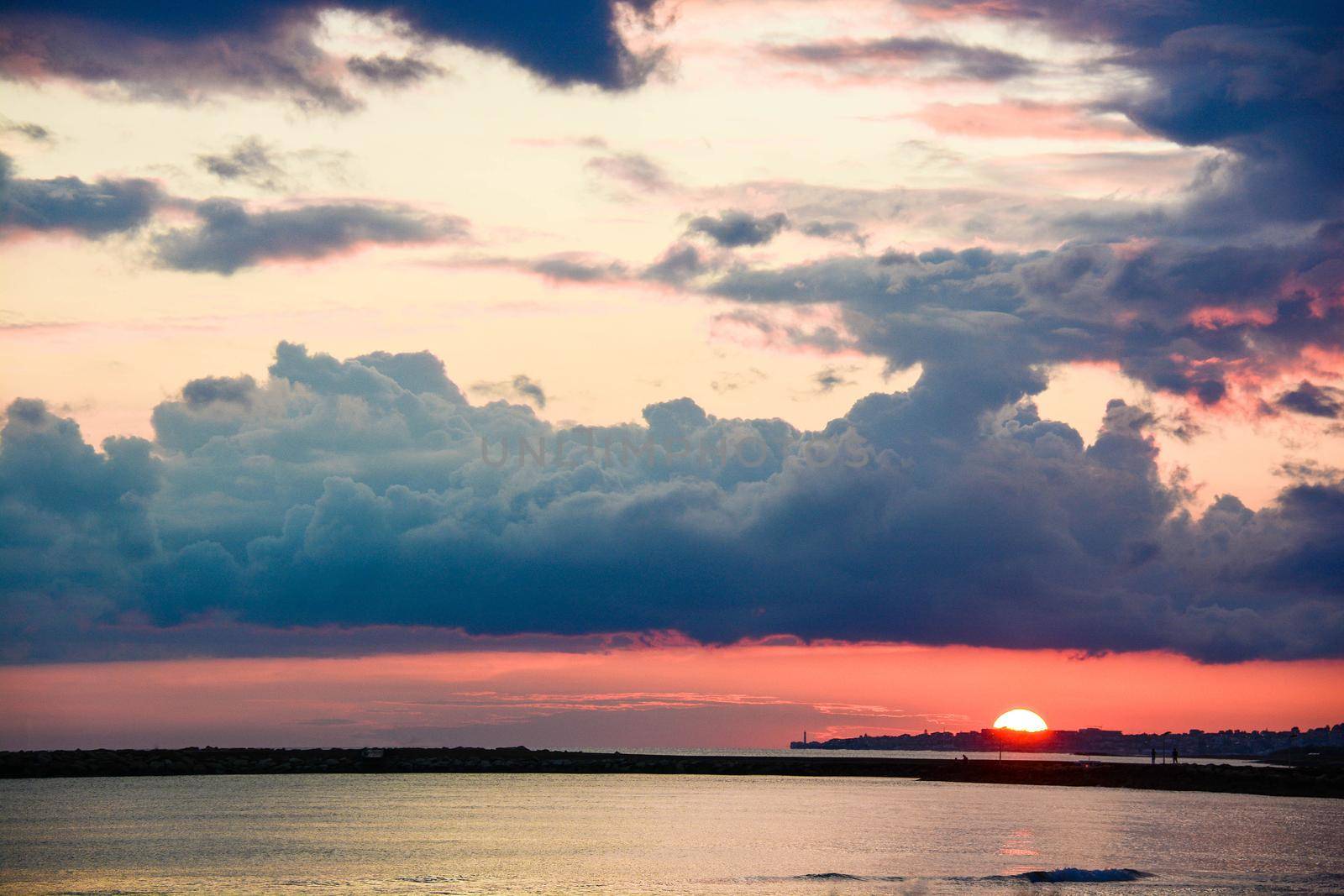 background sunset on the sea in Italy