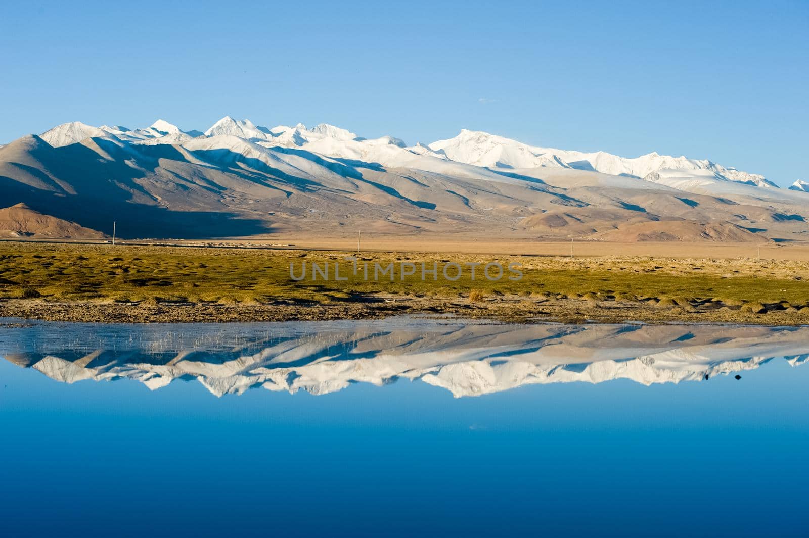 A lake in the Himalayas. Tibet, a large lake in the highlands.