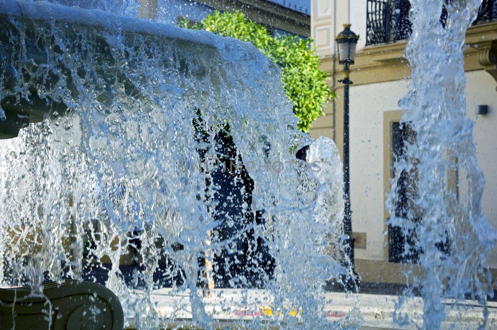 Fontain and water splashes, summer time, close up