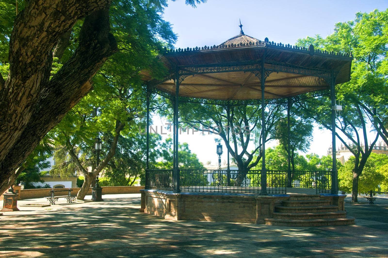 Cosy summer pavilion in the park, sunny day by Bezdnatm