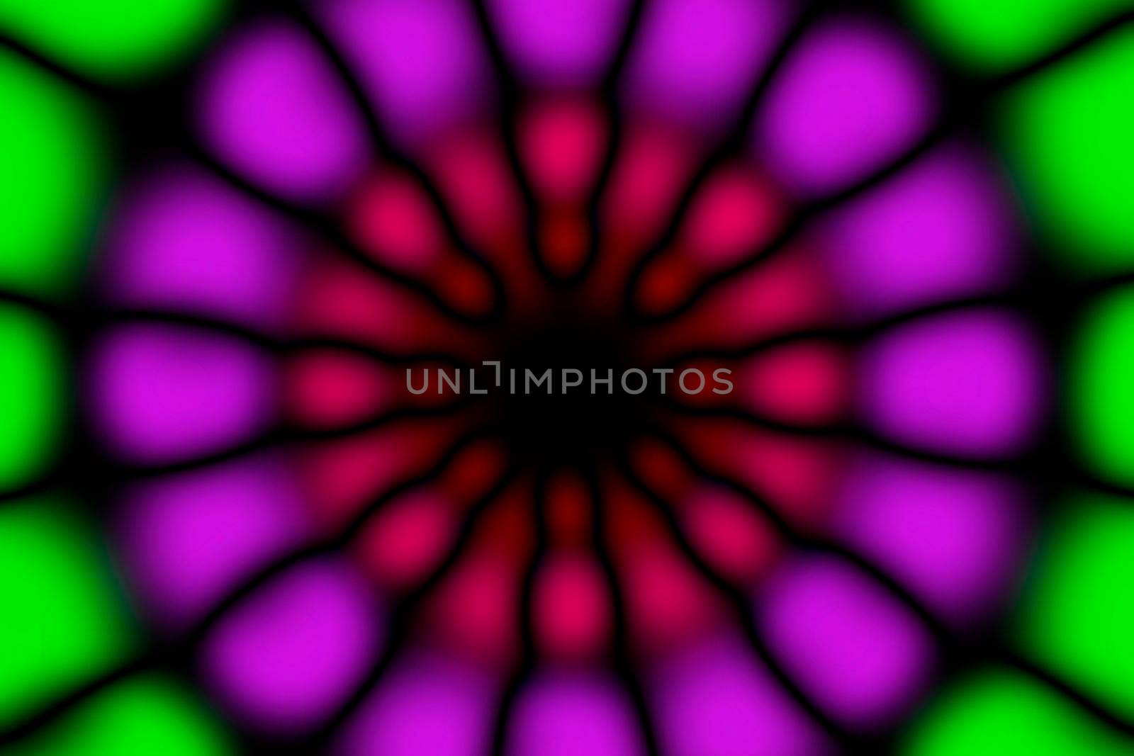 Green, violet, red and black radial circle pattern