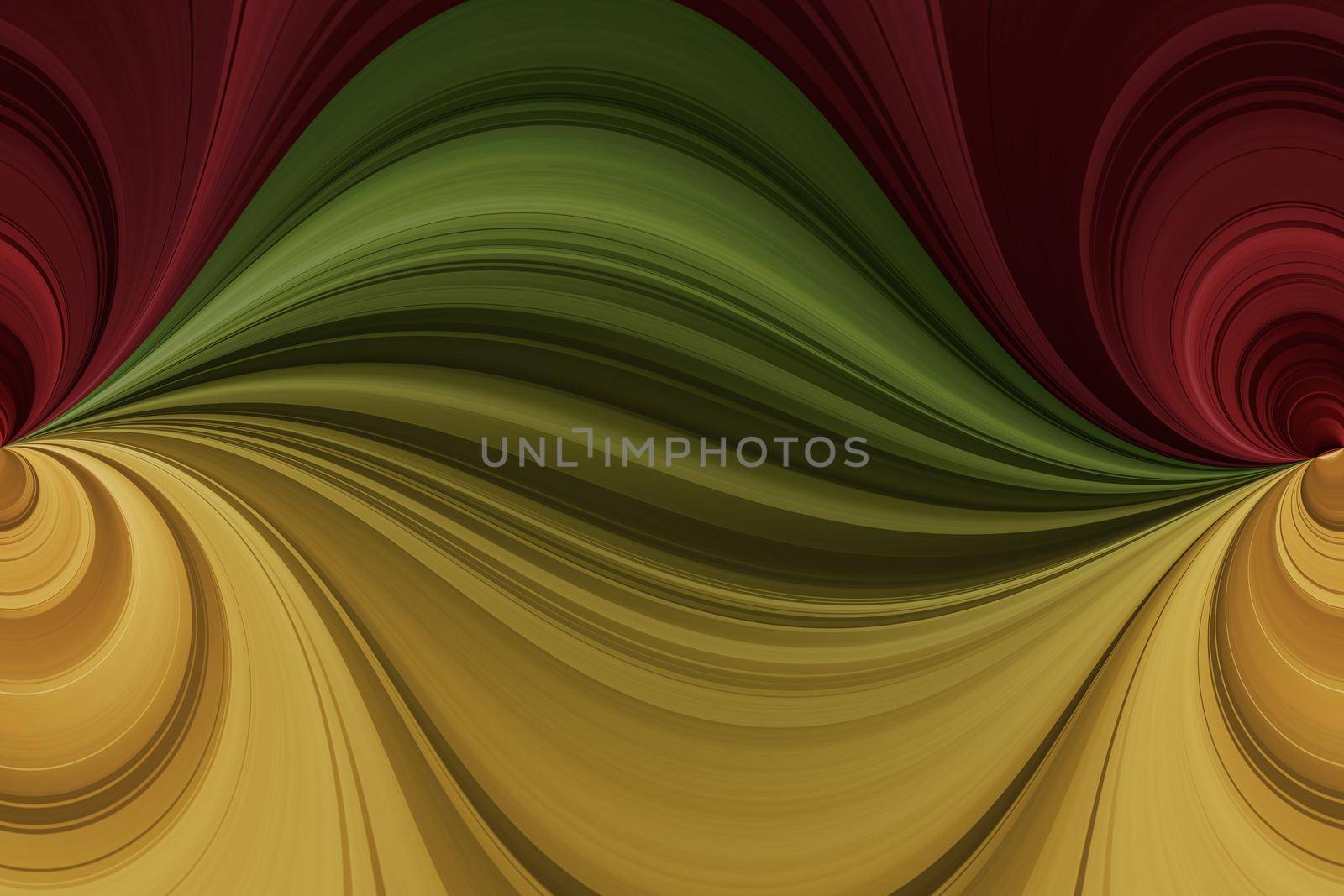 Red, green and yellow horizontal curved lines, abstract background, seamless pattern