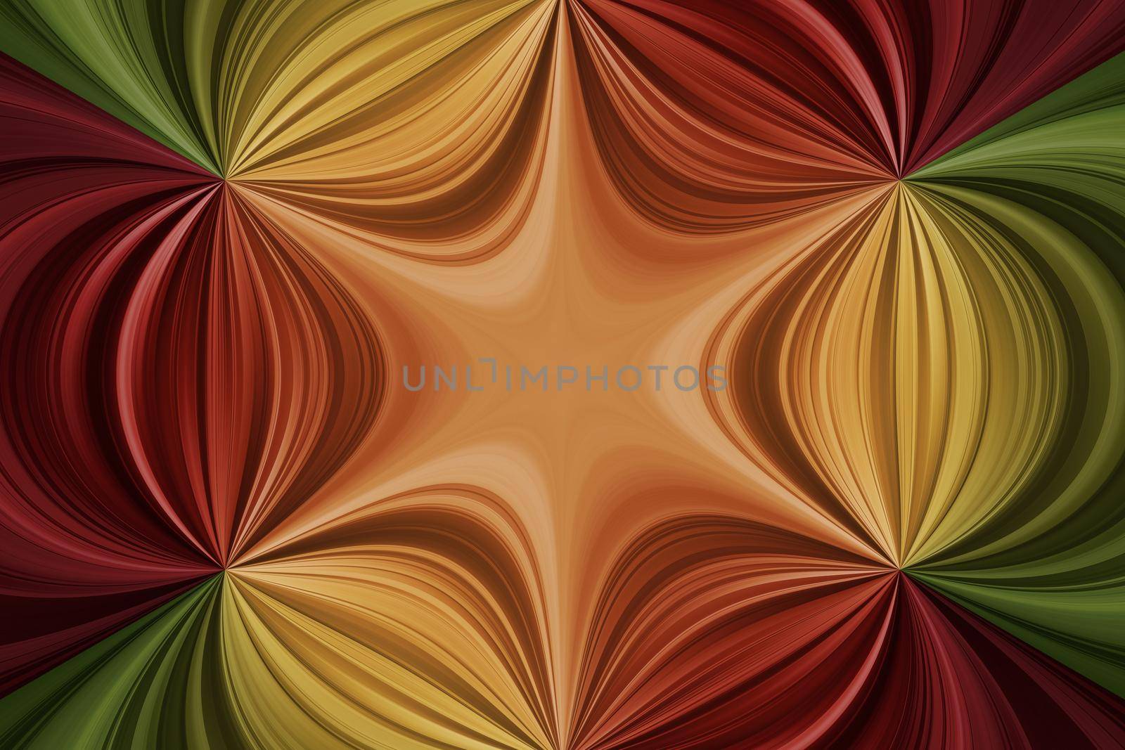 Red, orange, yellow, green curved rounded lines with flower effect, bright abstract background