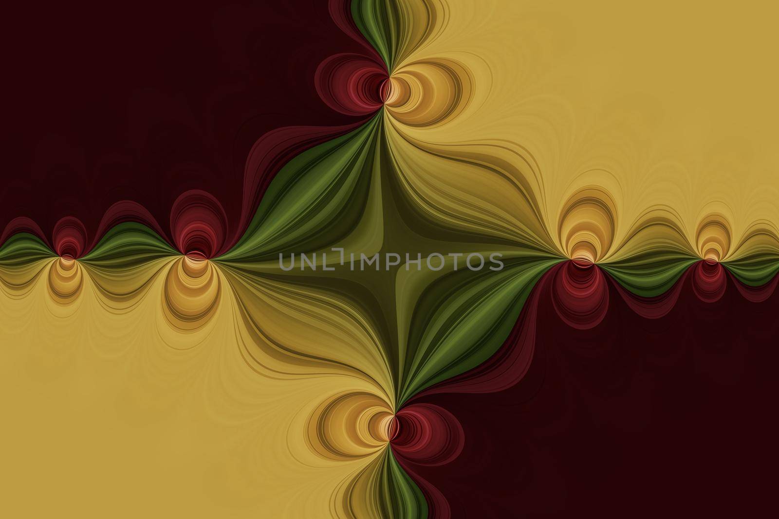 Red, orange, yellow, green curved gently lines in a cross shape, bright abstract background