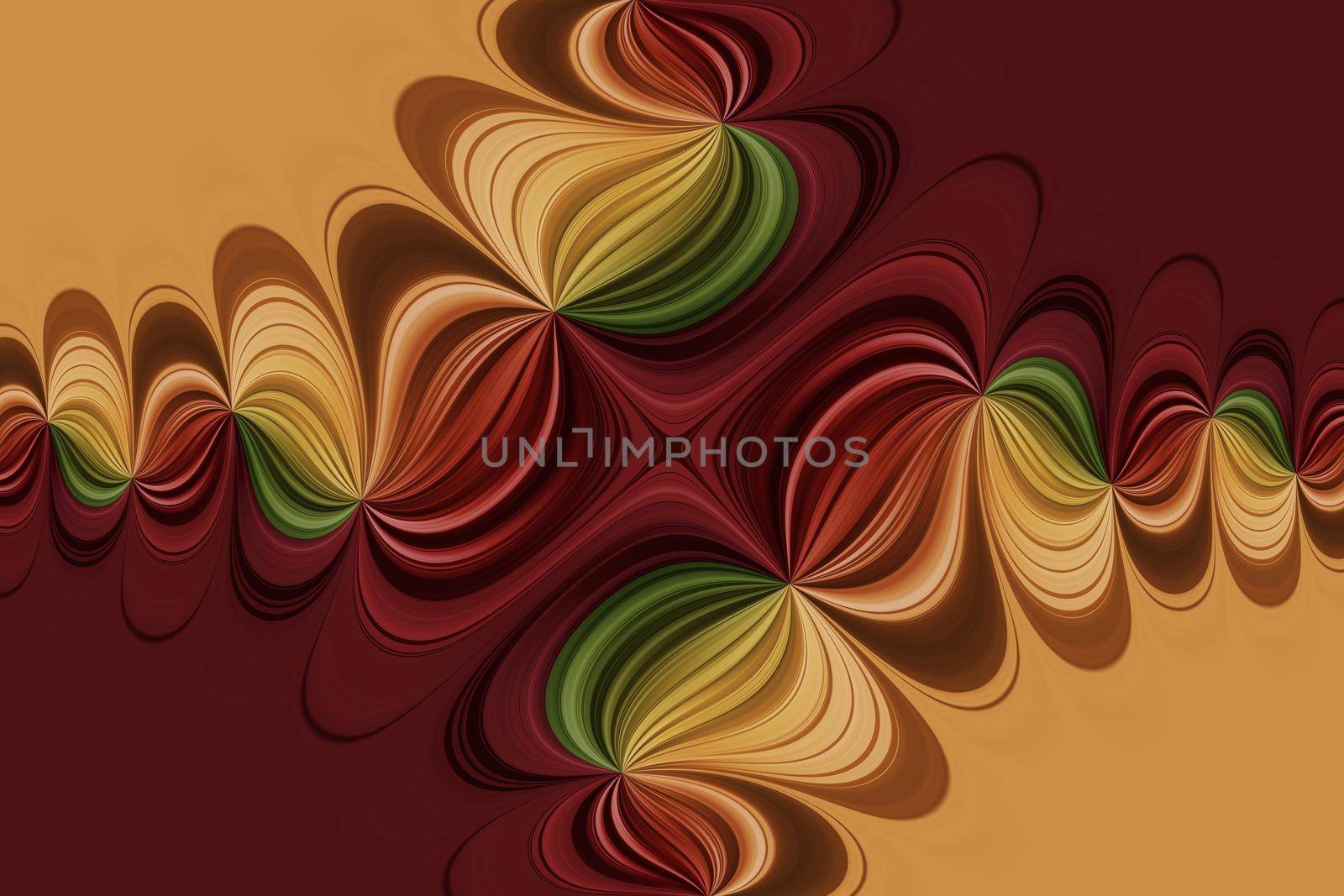 Dark red, green and yellow curved diagonal lines, abstract decorative background, seamless pattern