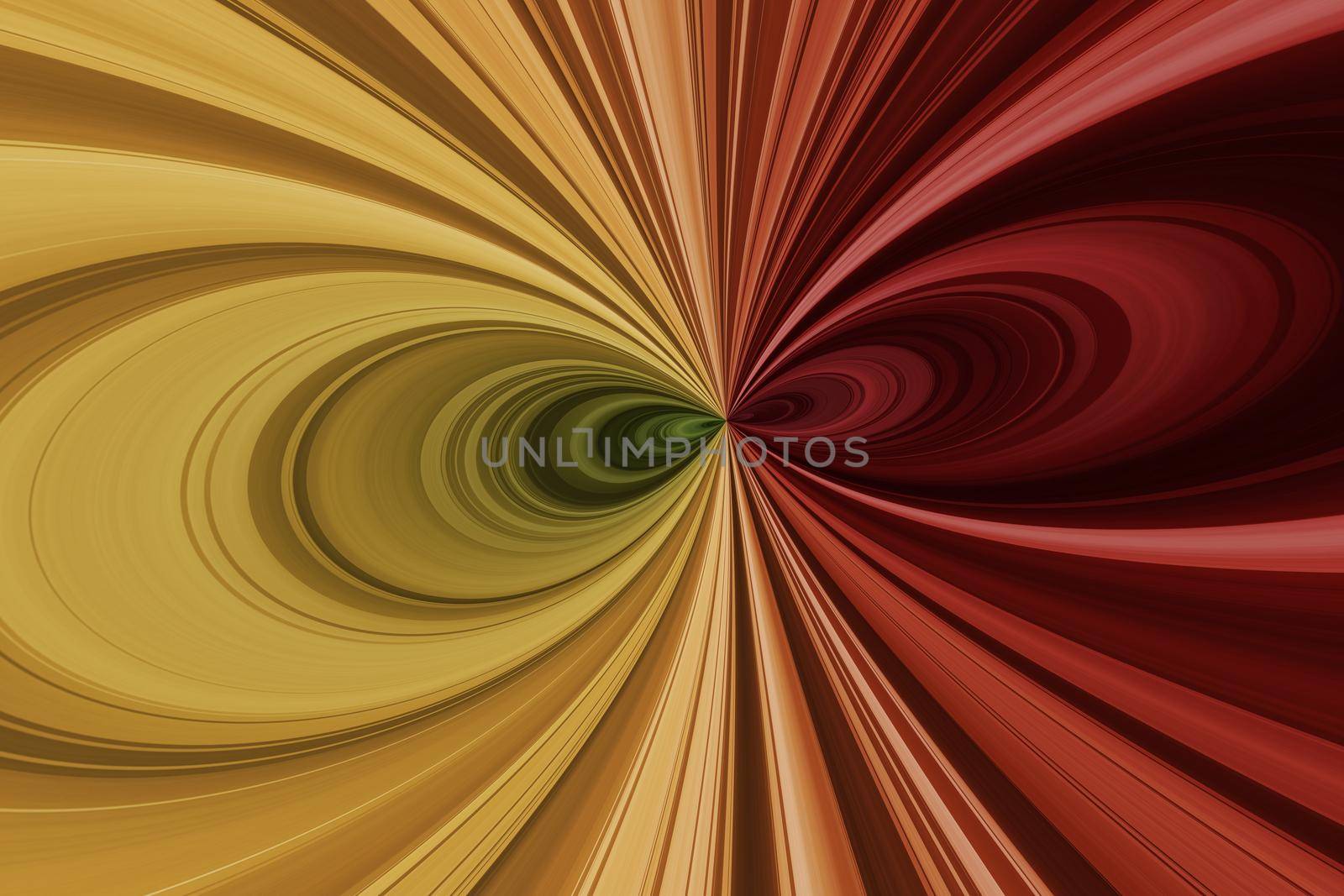 Yellow, red and green curved lines with shperical effect, bright fantasy background