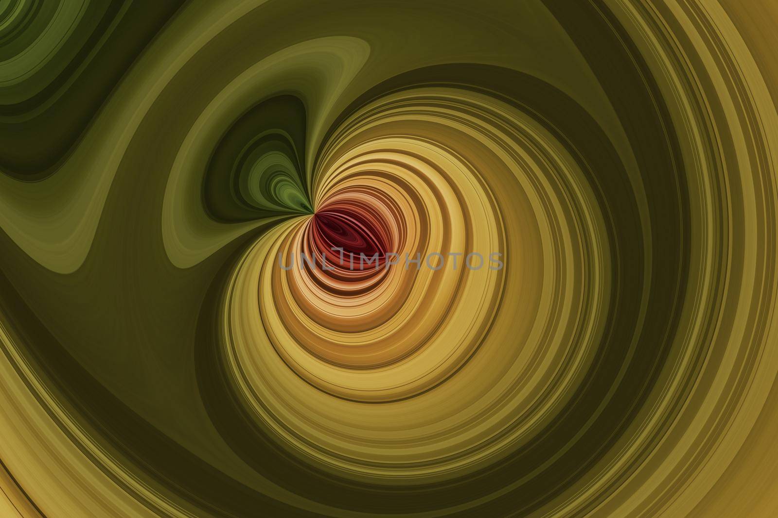 Green and yellow fancy swirling sphere with red core, bright abstract background