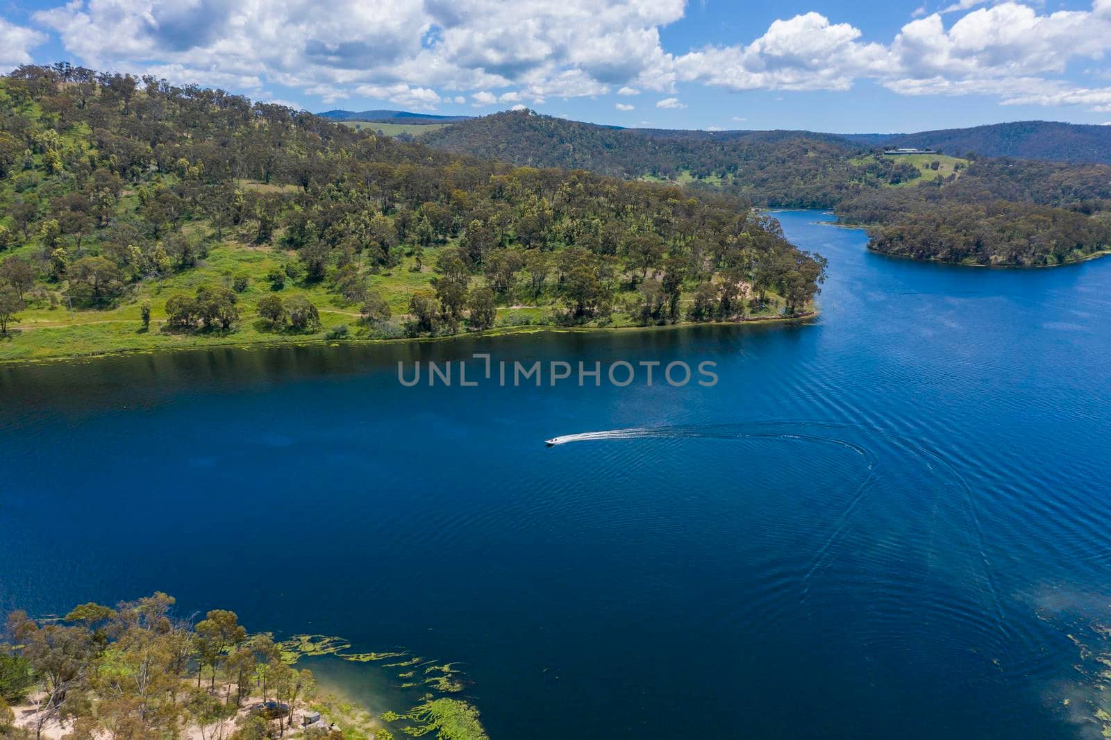 Aerial view of recreational Lake Lyell near Lithgow in regional New New South Wales Australia