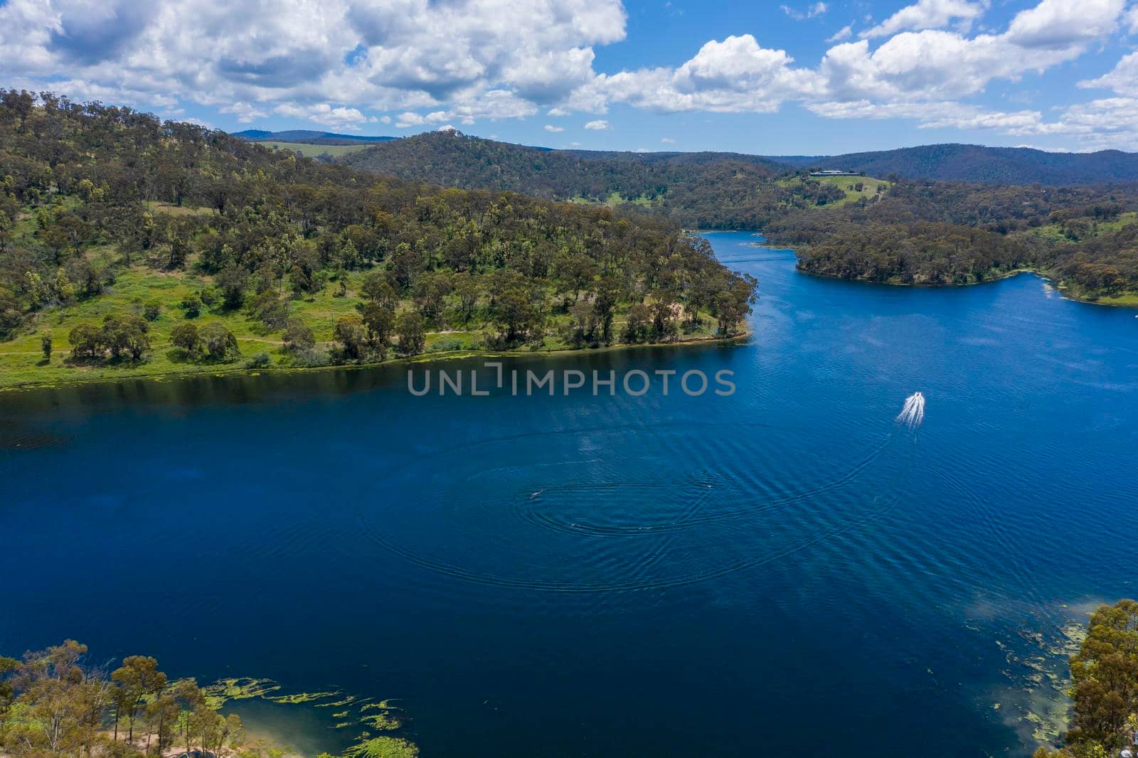 Aerial view of recreational Lake Lyell near Lithgow in regional New New South Wales Australia