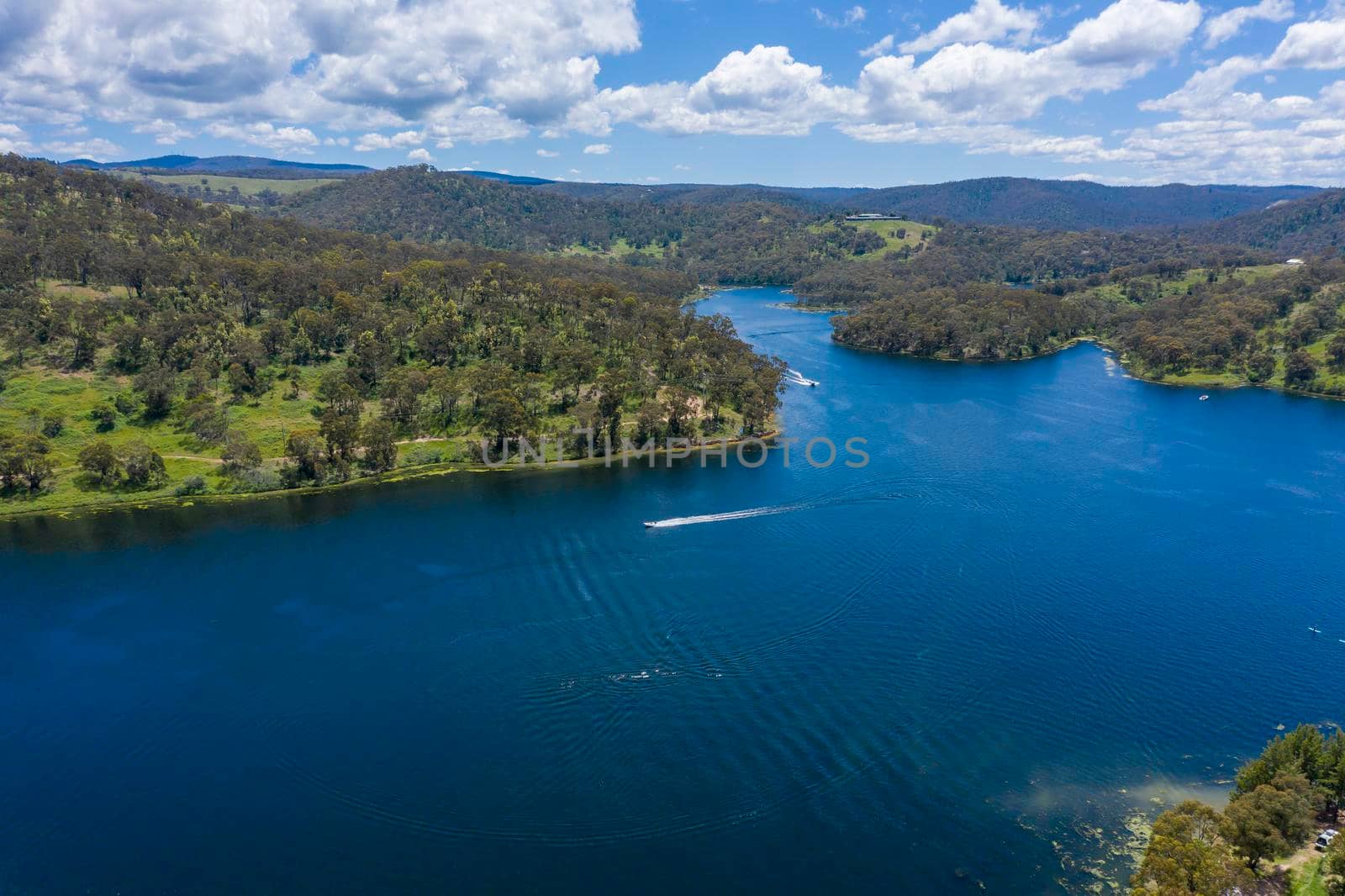 Aerial view of recreational Lake Lyell near Lithgow in regional New New South Wales Australia