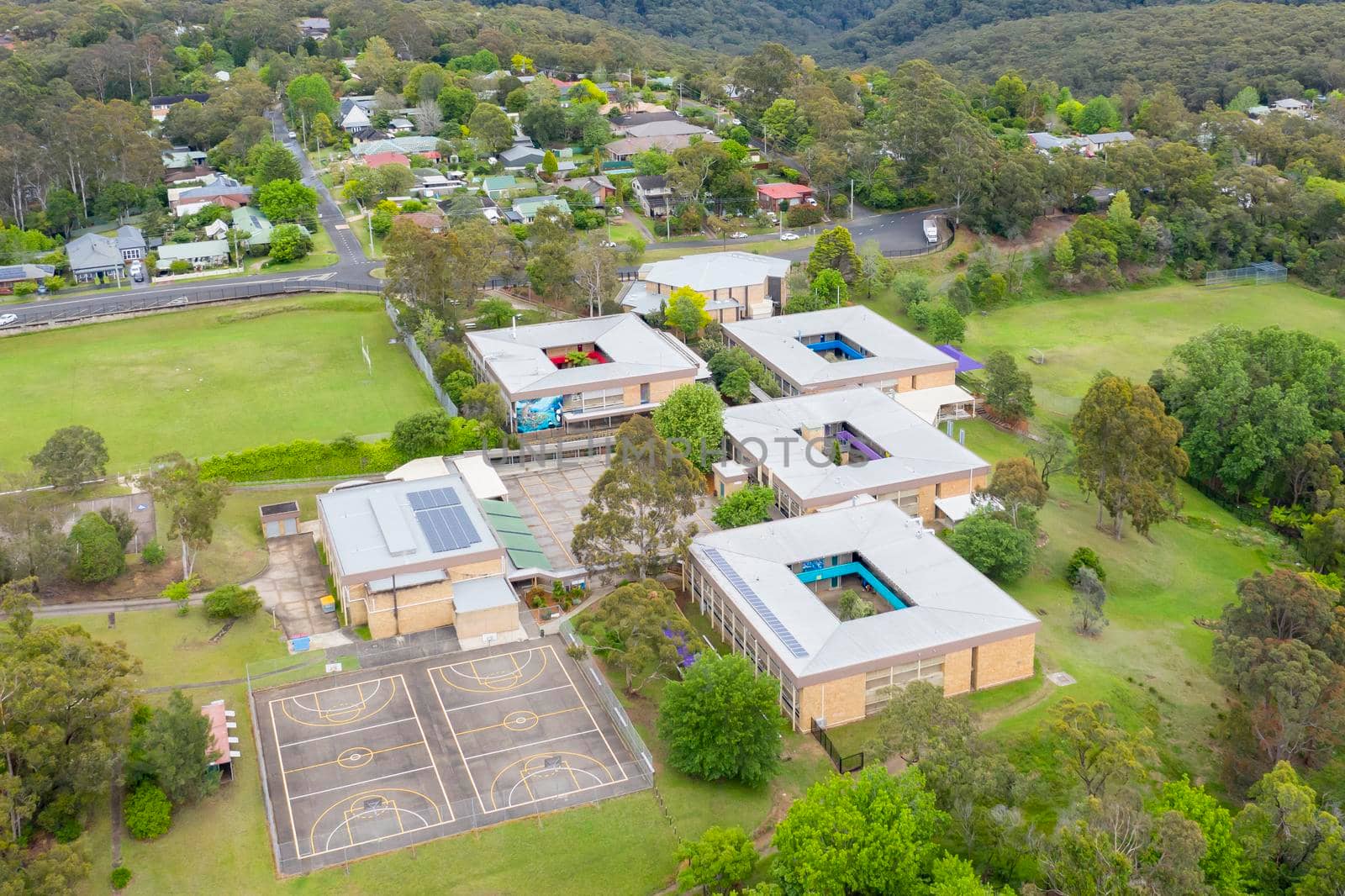 Aerial view of Springwood High School in regional New South Wales in Australia by WittkePhotos