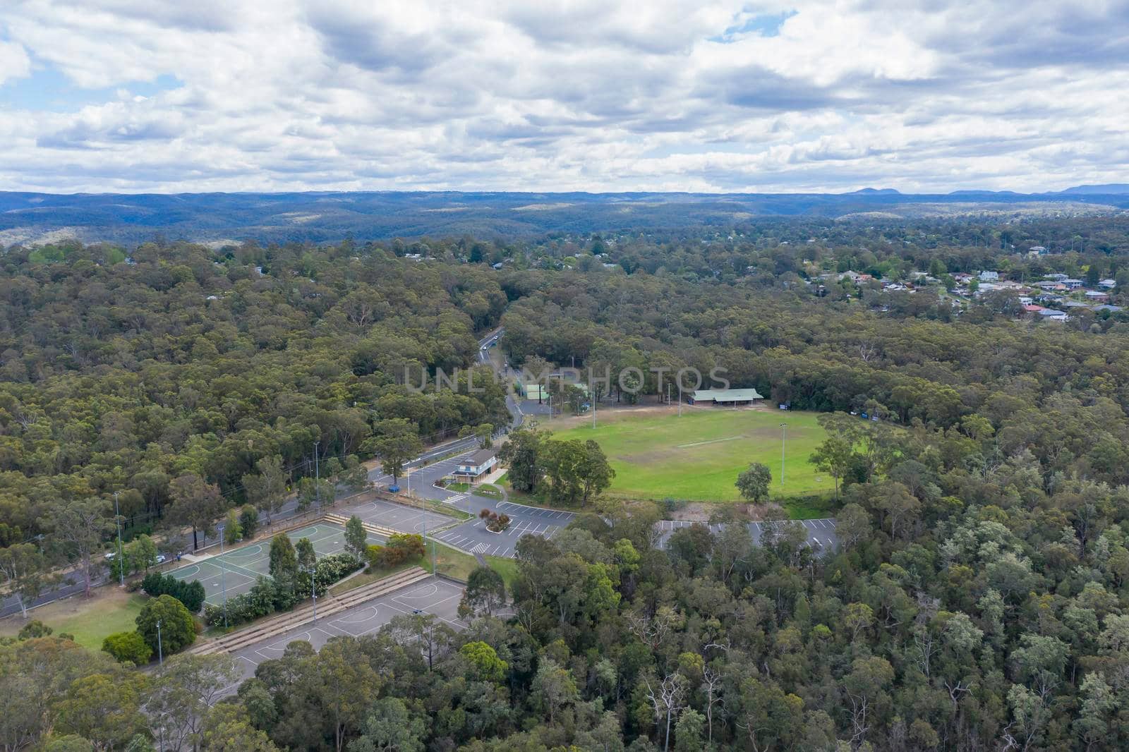 Aerial view of the township of Lapstone in regional New South Wales in Australia