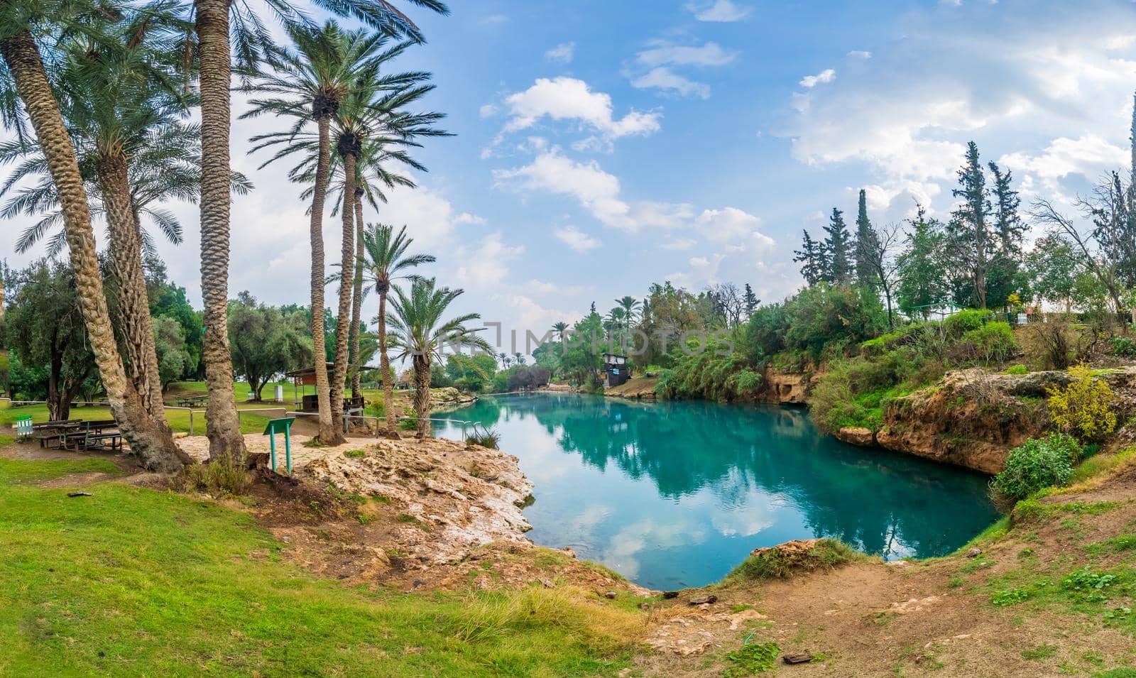 View of natural warm water pool in Gan HaShlosha National Park (Sakhne), in the Bet Shean Valley, Northern Israel