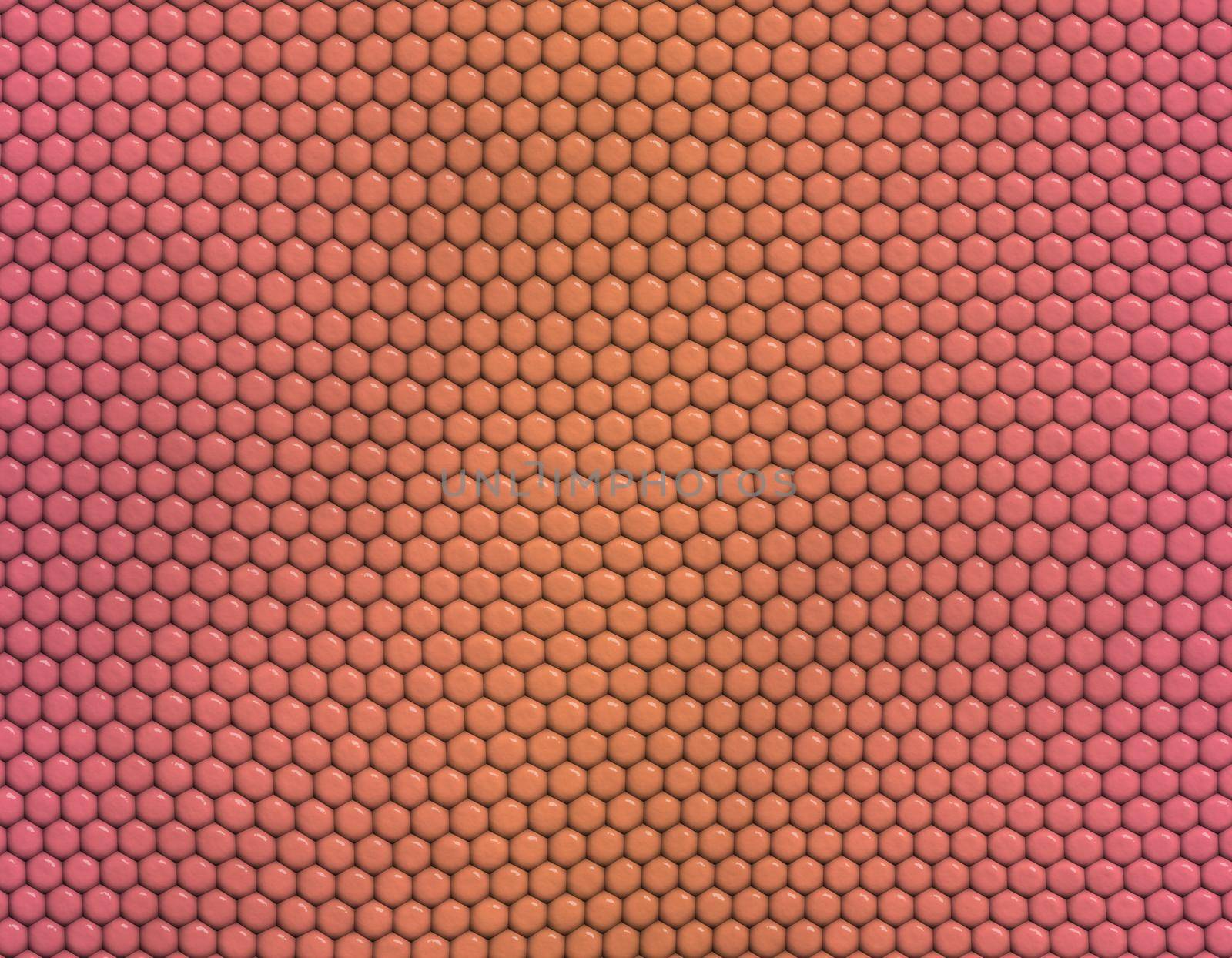 Pink and orange gradient snake skin seamless pattern, hexagonal scale