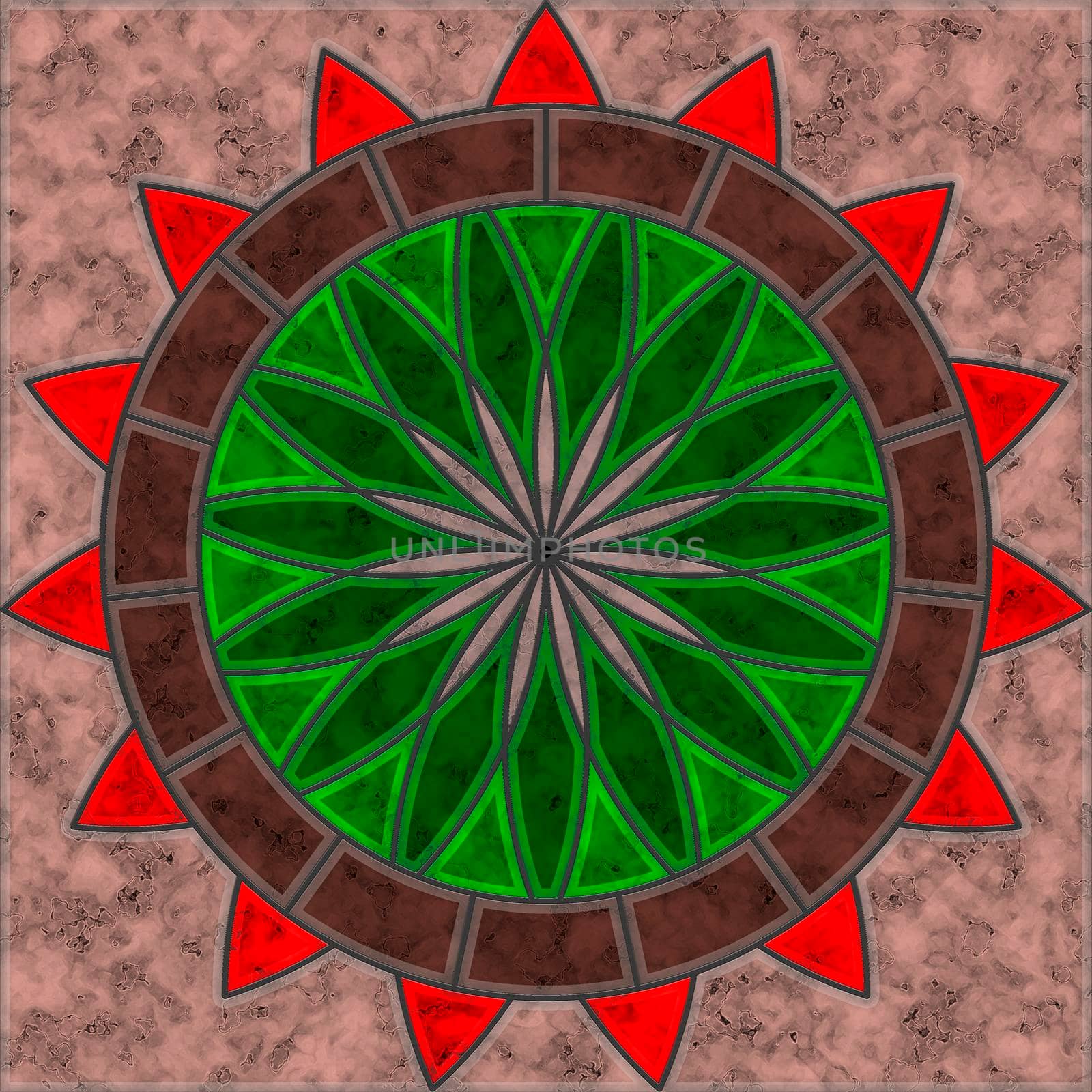 Brown, green and red marble tile with flower and circle pattern by Bezdnatm