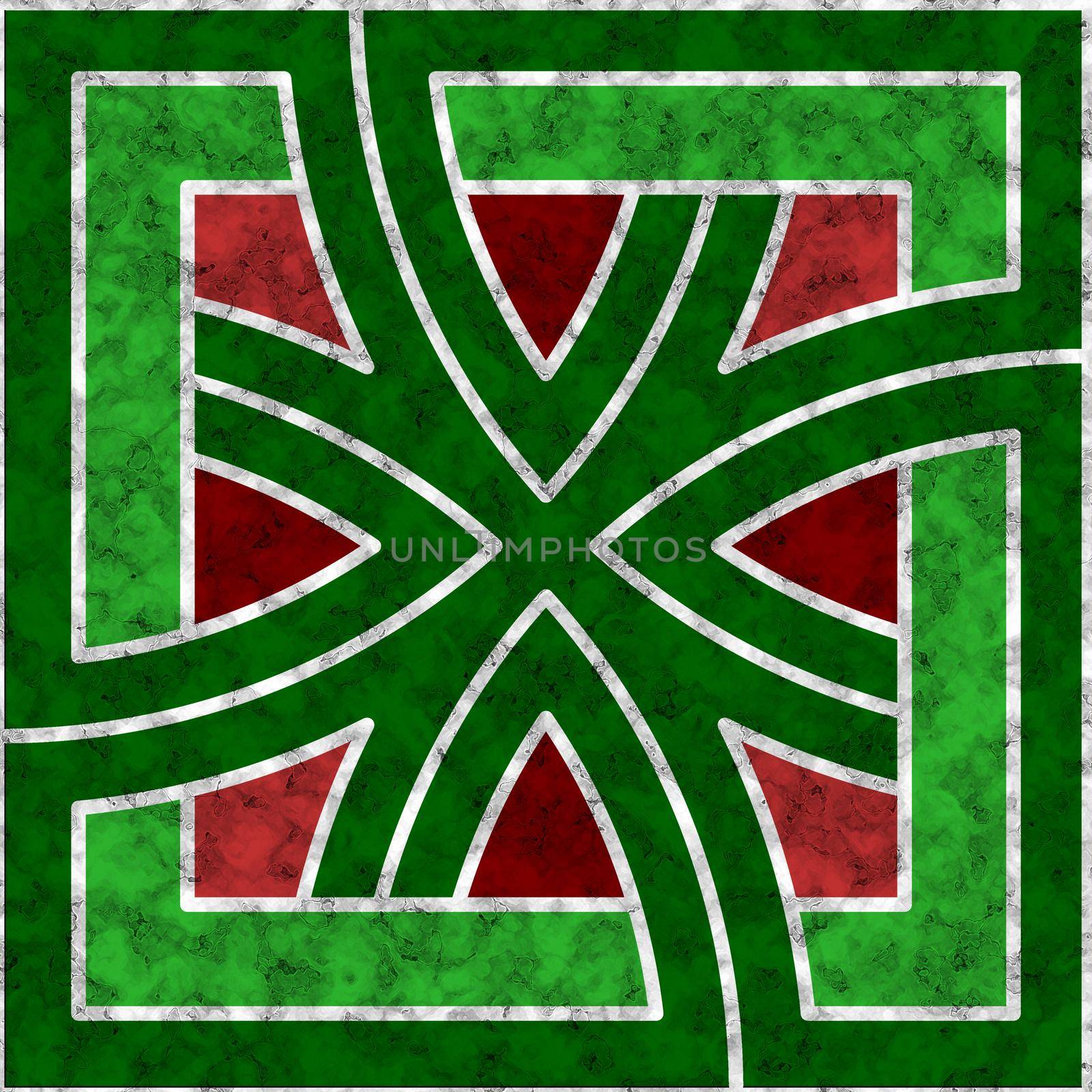 Green and red marble tile with abstract geometric pattern
