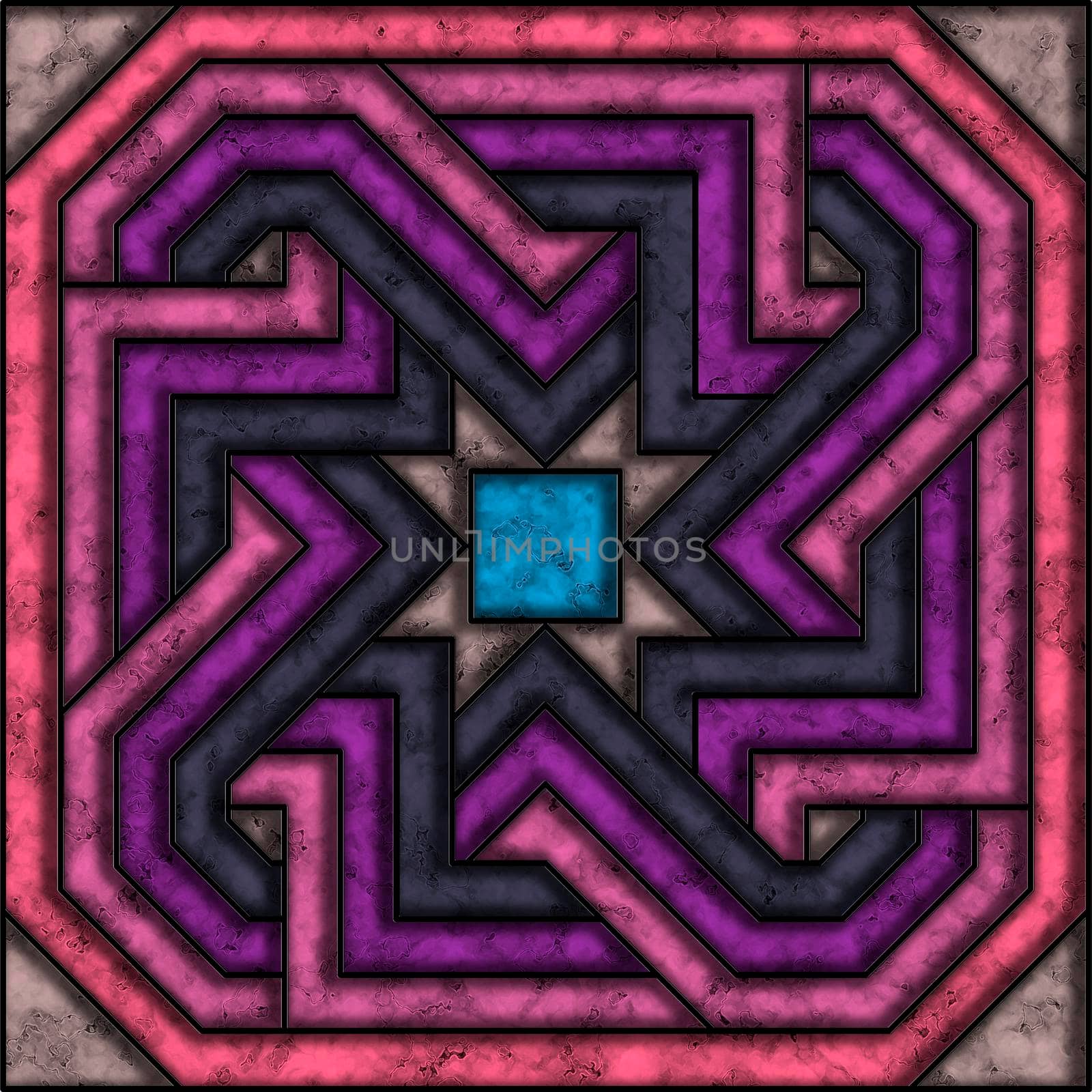 Coral, pink, violet, navy and blue marble tile with abstract geometric pattern