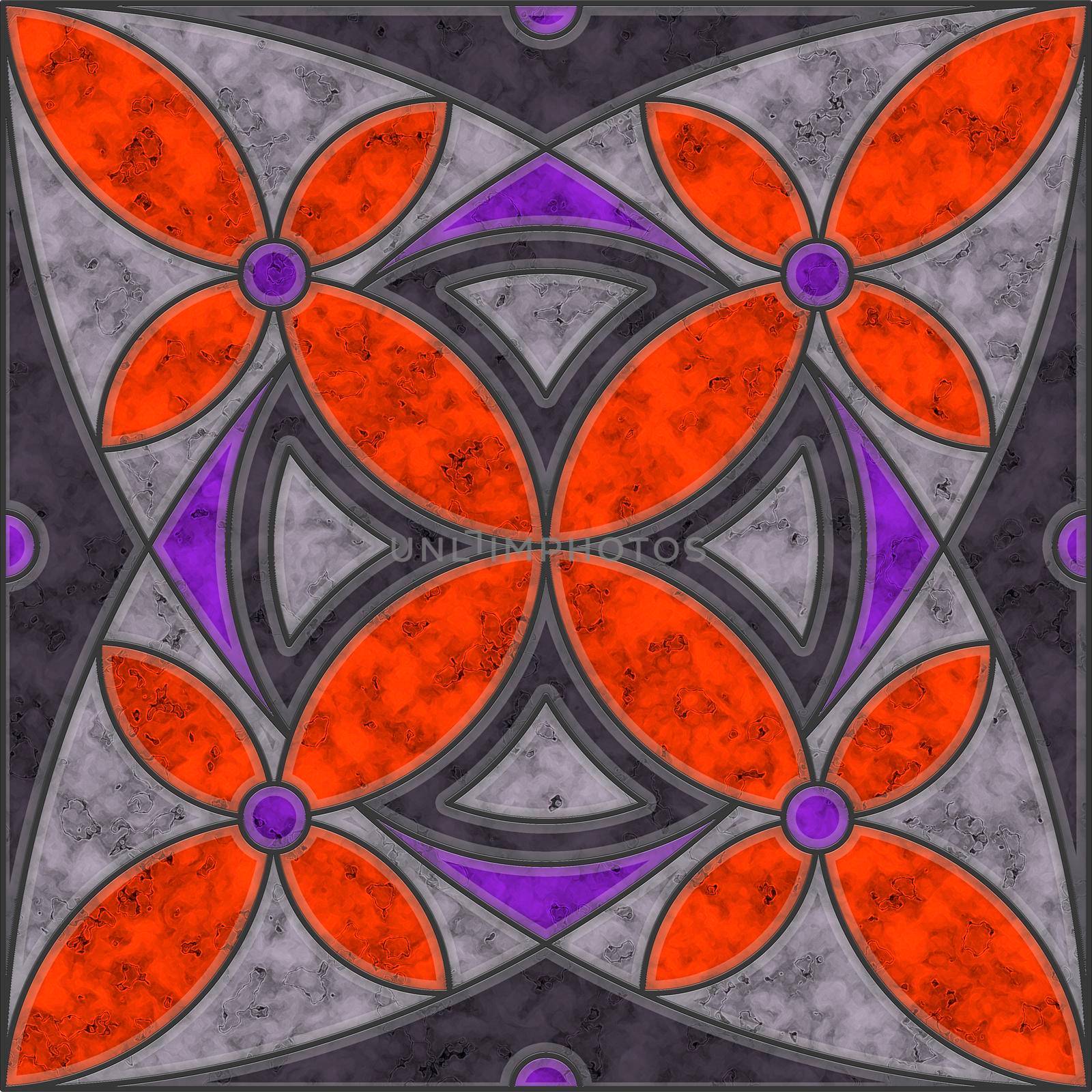 Orange, violet and grey marble tile with flower pattern by Bezdnatm