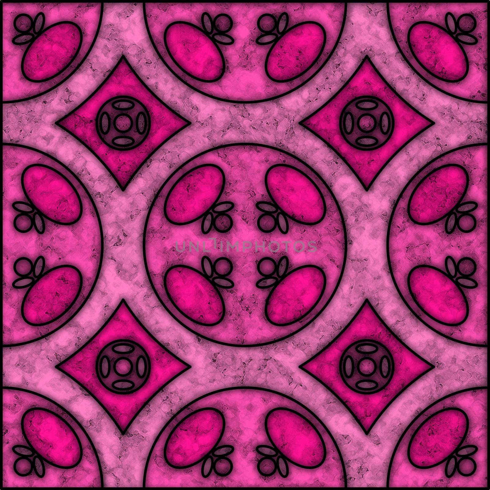 Magenta, violet and pink marble tile with abstract geometric pattern