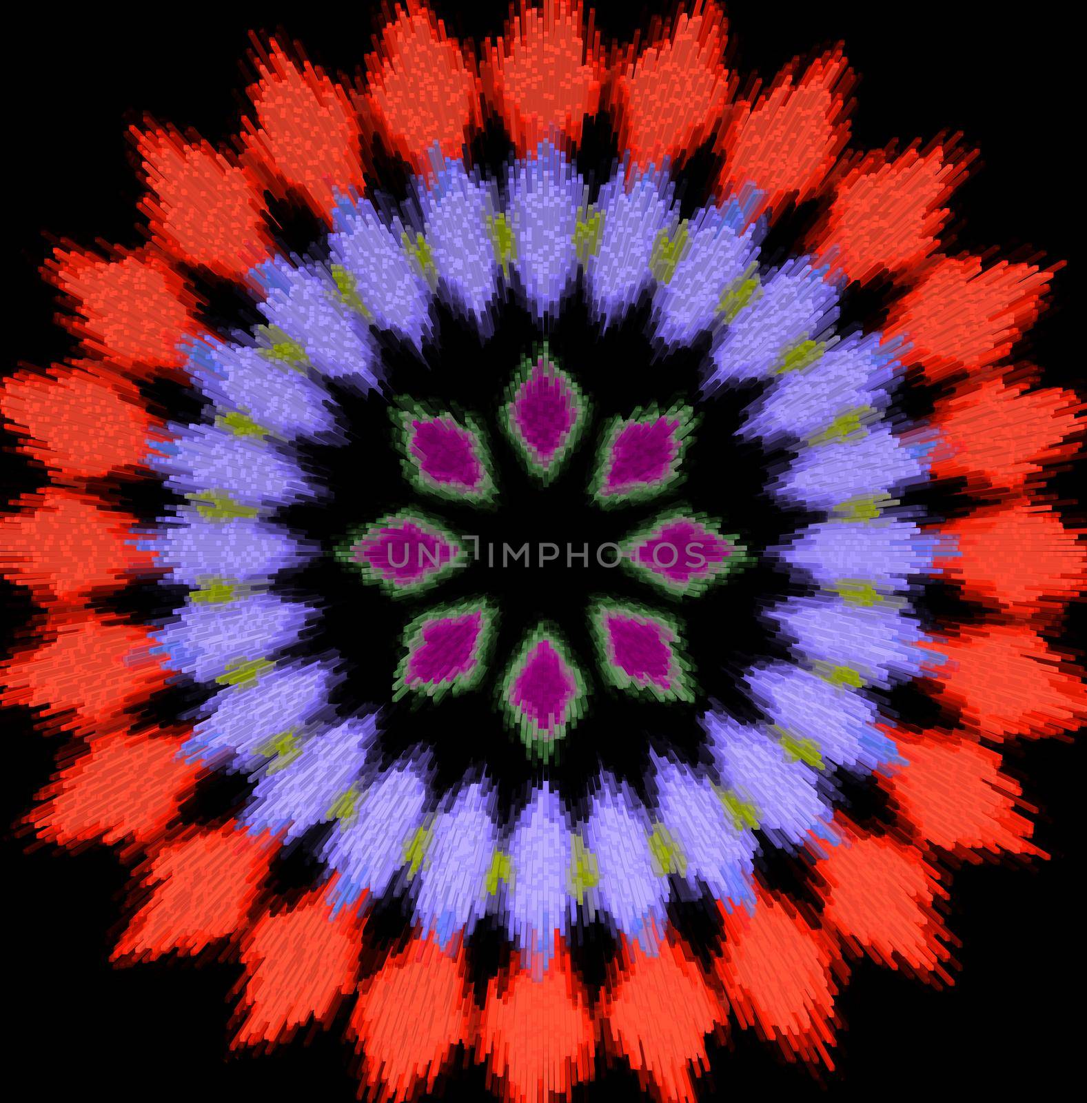 Abstract red and violet diamond radial pattern, black background