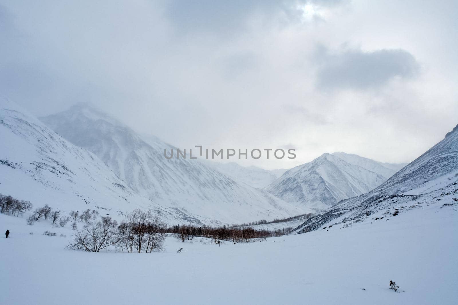 Baikal mountains in winter in snow. Forest in snow-covered mountains.