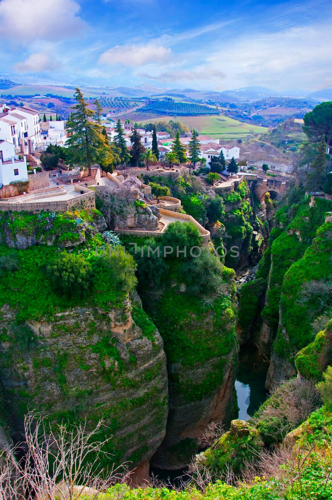 Panoramic view of hilltop and small river, spring by Bezdnatm