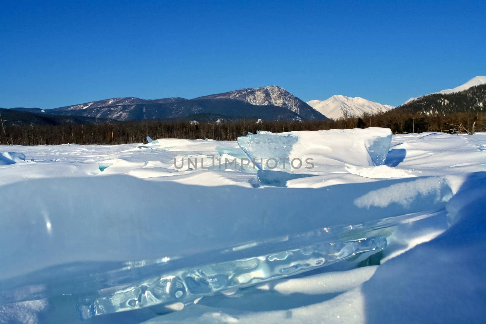 Pieces of frozen ice on baikal. Broken ice. by DePo