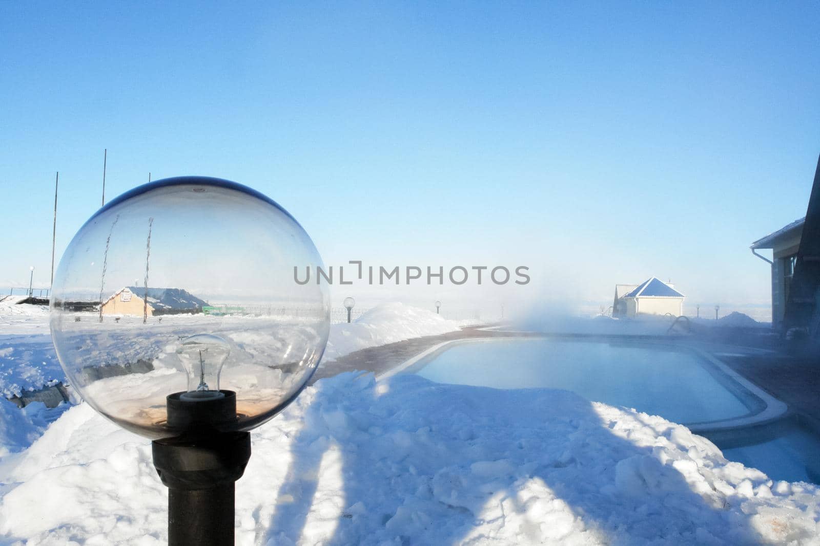 Plafonds of street lights in winter near hotel on Baikal. by DePo