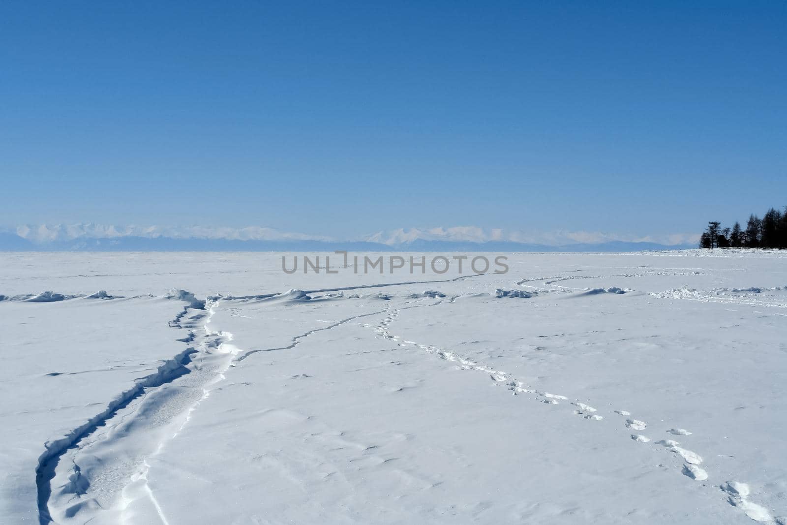 ski slope on the shore of Lake Baikal. Ski track.