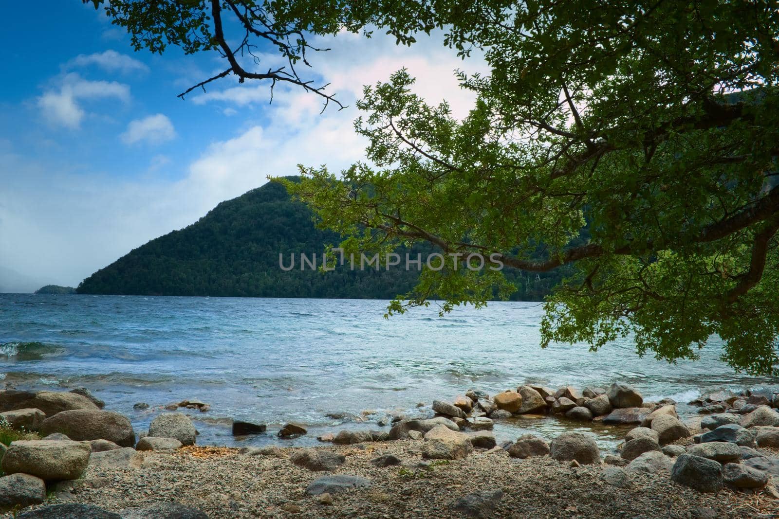 Shore of Lago Hermoso (Lake Beautiful) in the Nahuel Huapi national park, Argentinian Patagonia. by hernan_hyper