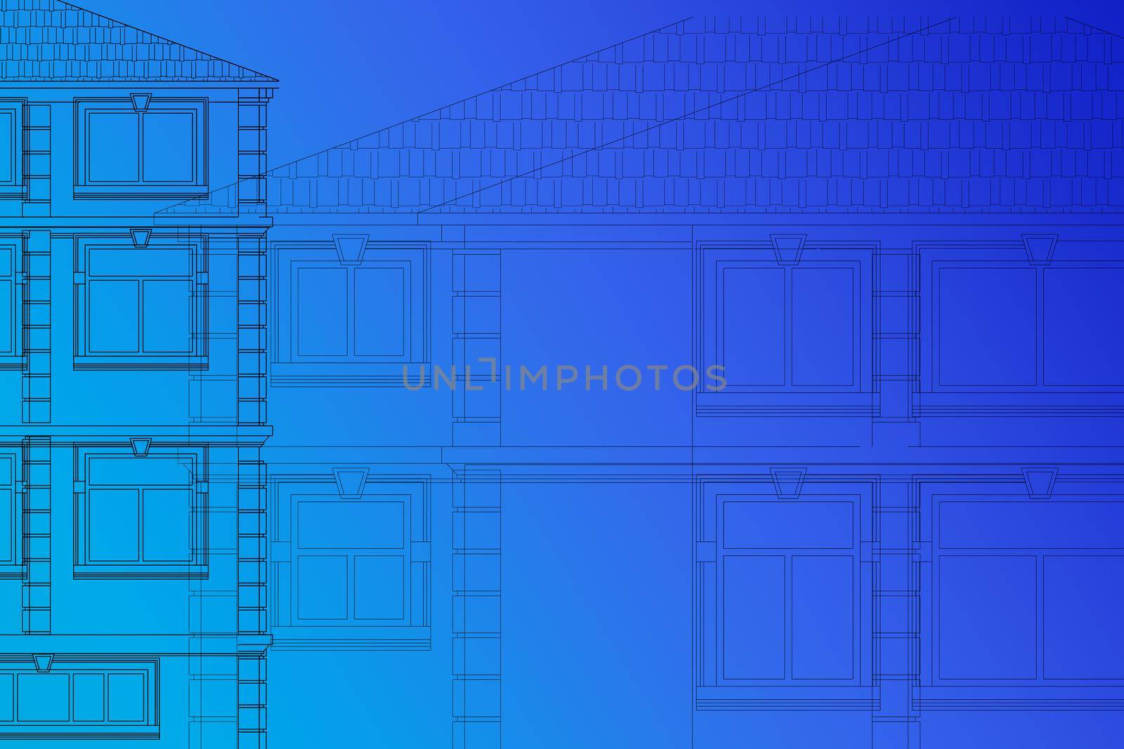 Drawing of the facades of the houses on a blue background by Bezdnatm