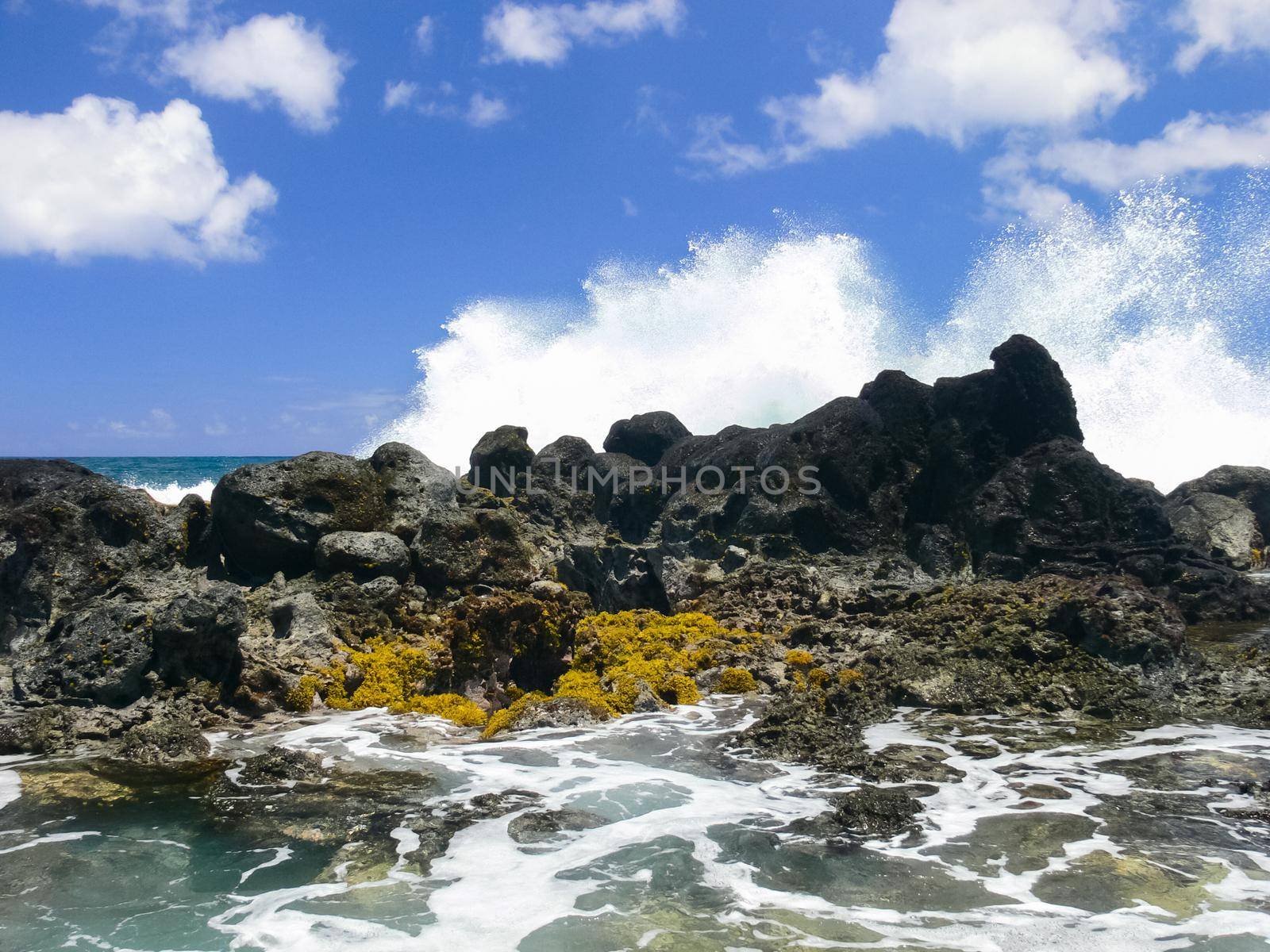 Easter Island coastline. Easter Island coast, rocks and ocean.