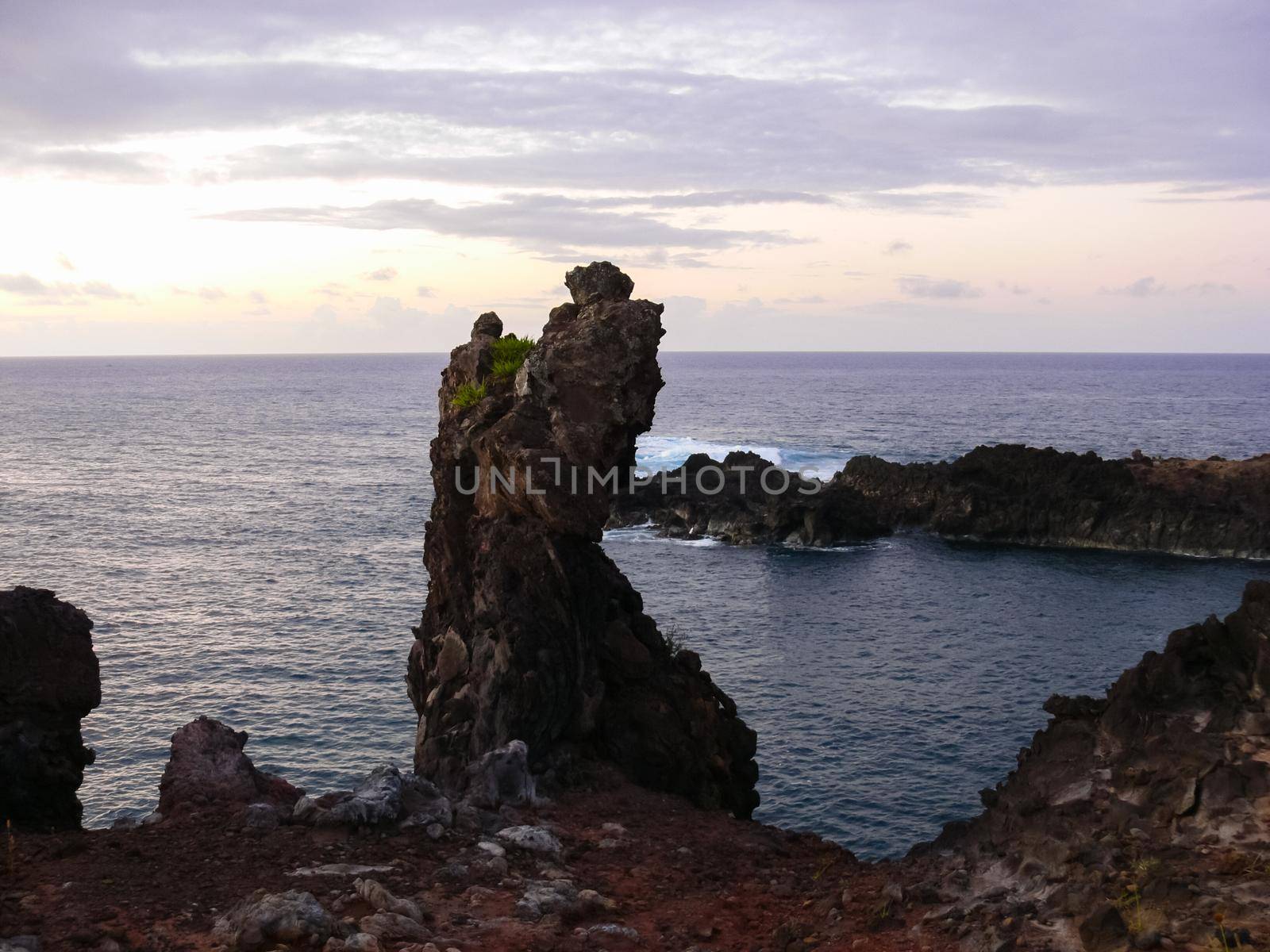 Easter Island coastline. Easter Island coast, rocks and ocean.