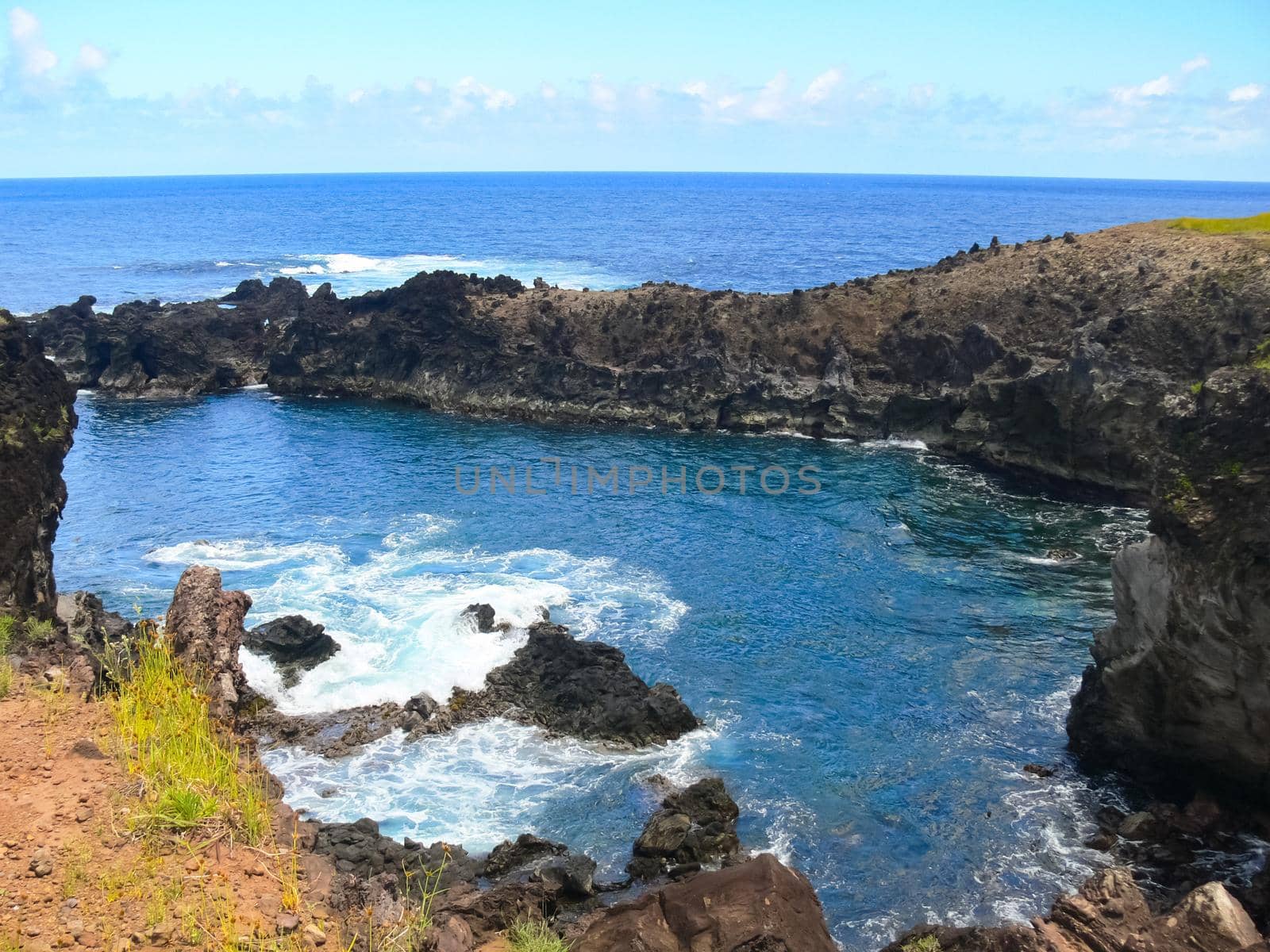 Easter Island coastline. Easter Island coast, rocks, ocean. by DePo