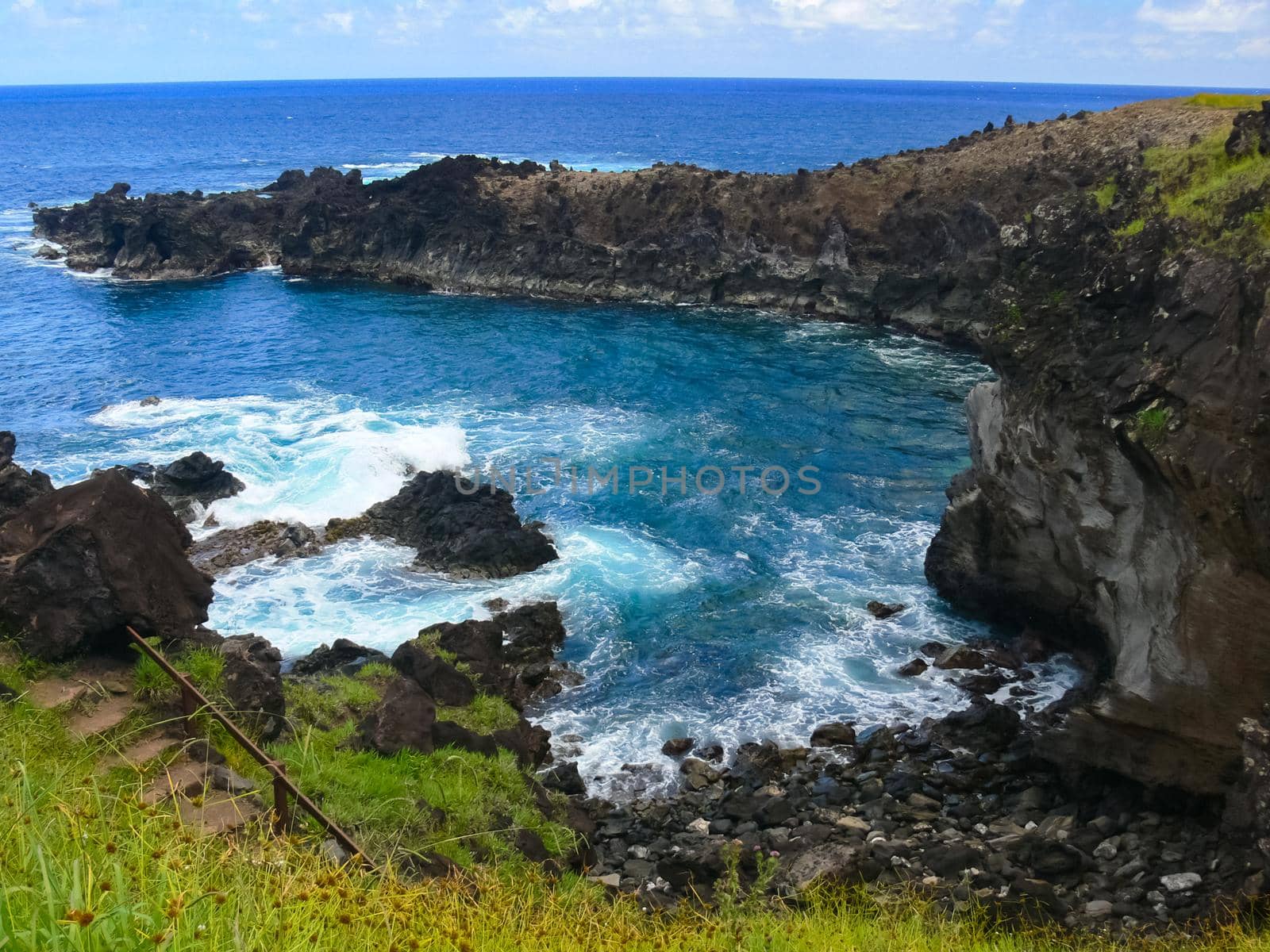 Easter Island coastline. Easter Island coast, rocks and ocean.