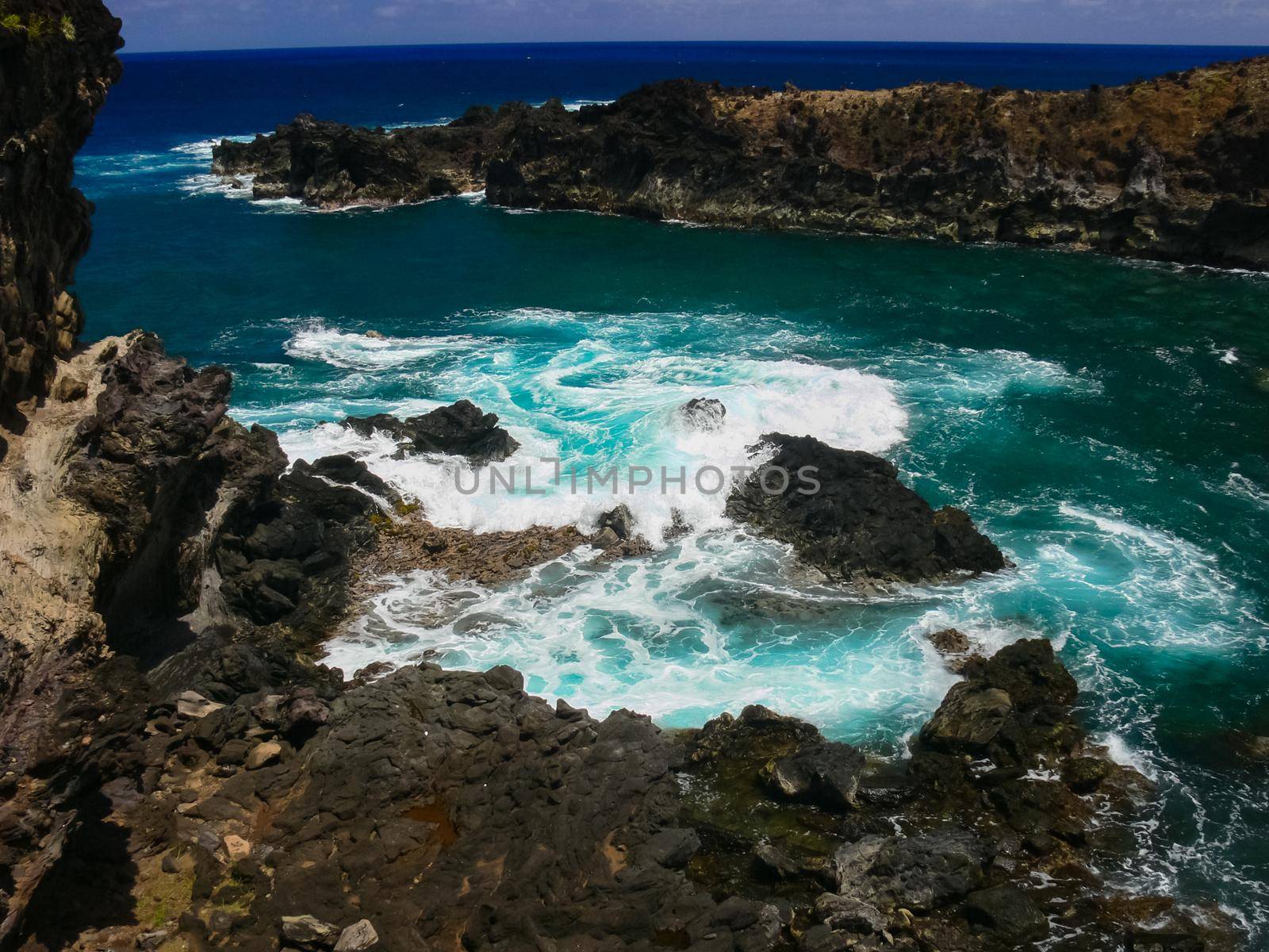 Easter Island coastline. Easter Island coast, rocks and ocean.