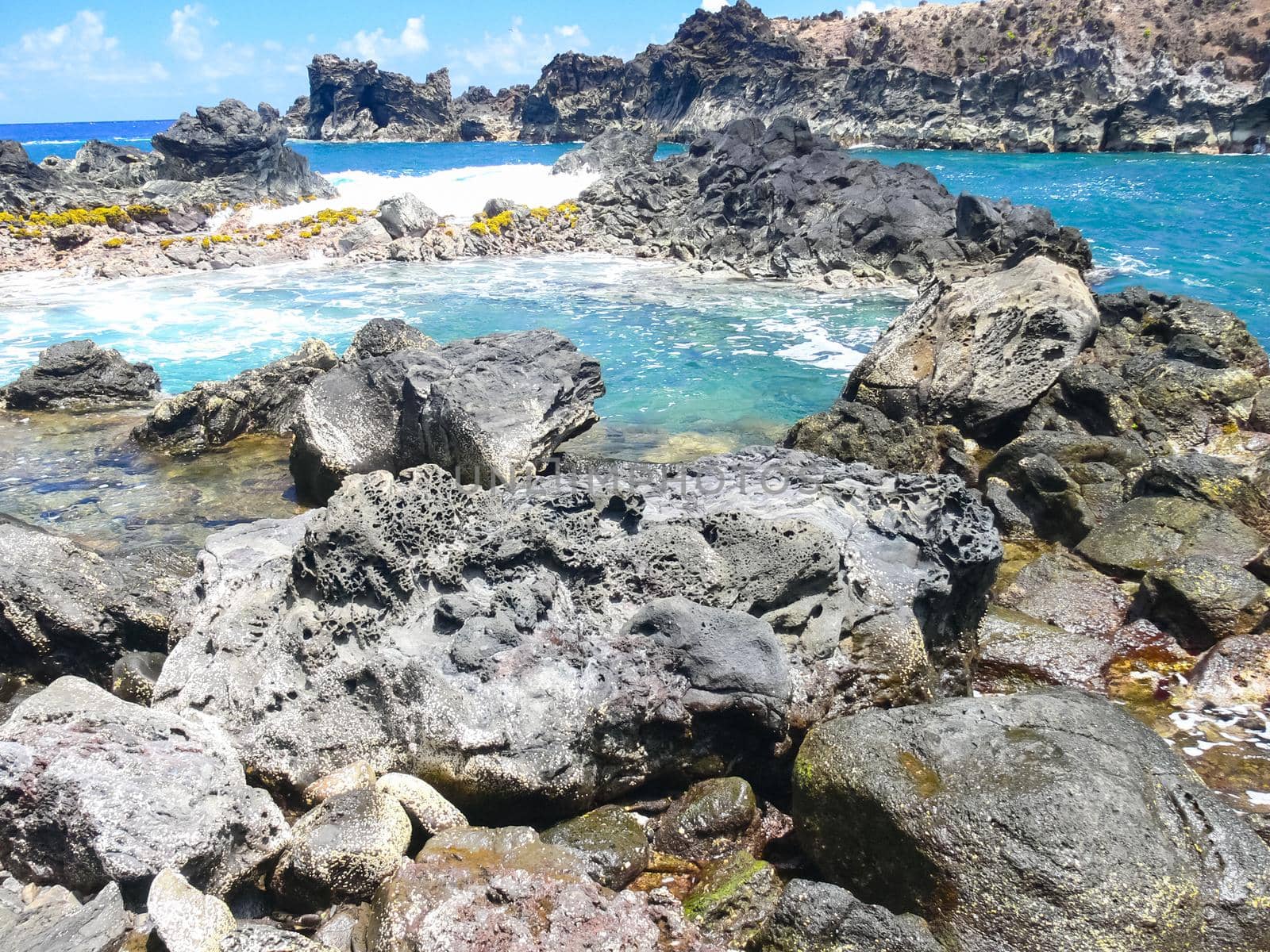 Easter Island coastline. Easter Island coast, rocks and ocean.