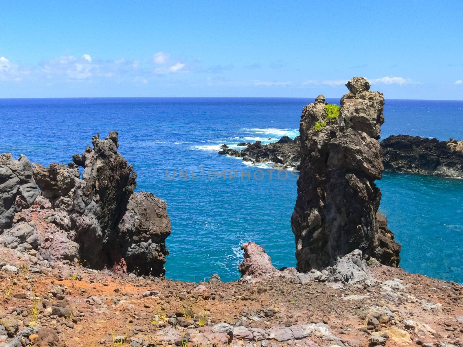 Easter Island coastline. Easter Island coast, rocks and ocean.