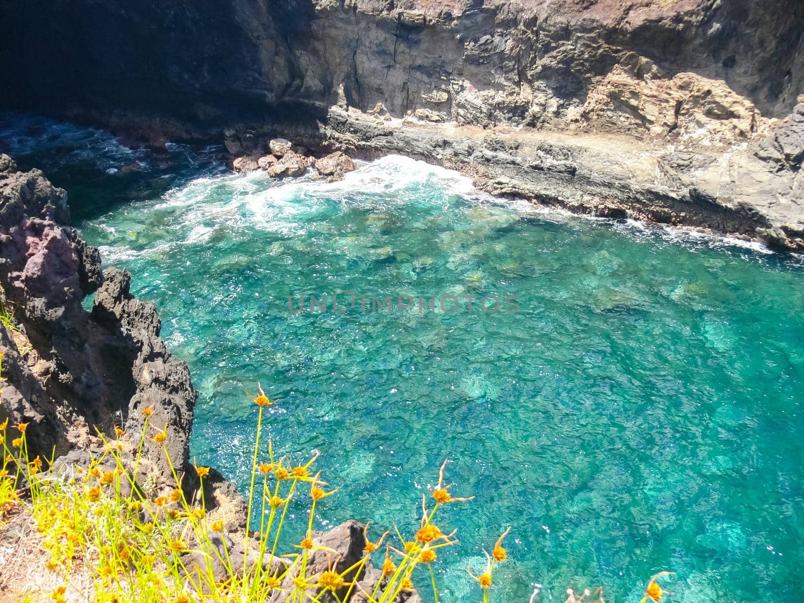 Easter Island coastline. Easter Island coast, rocks and ocean.