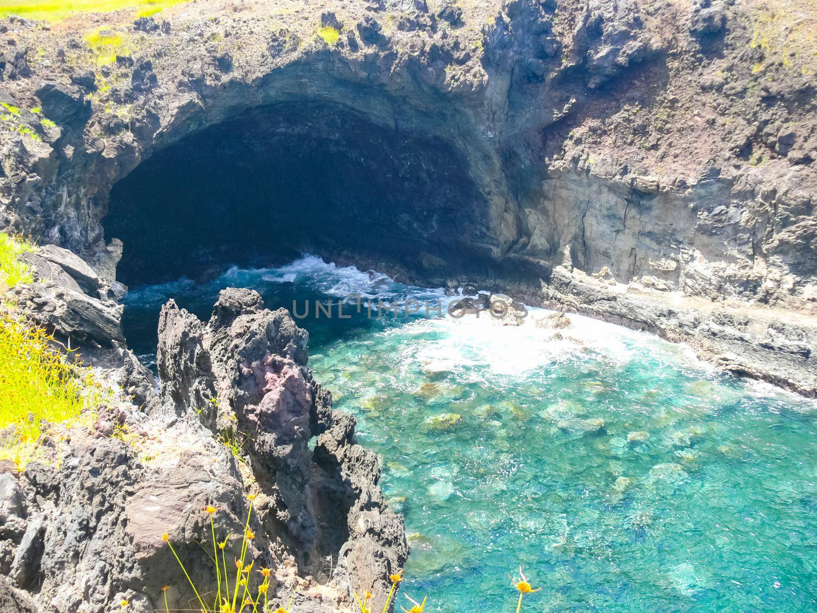 Easter Island coastline. Easter Island coast, rocks and ocean.